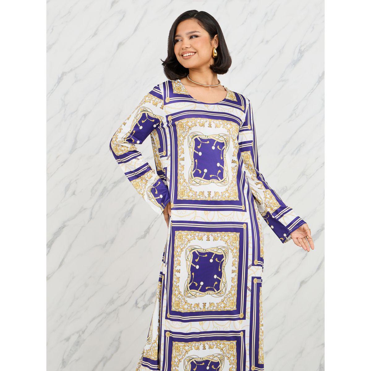 Styli Scarf Print A-Line Maxi Dress-women-clothing-dresses-image-2