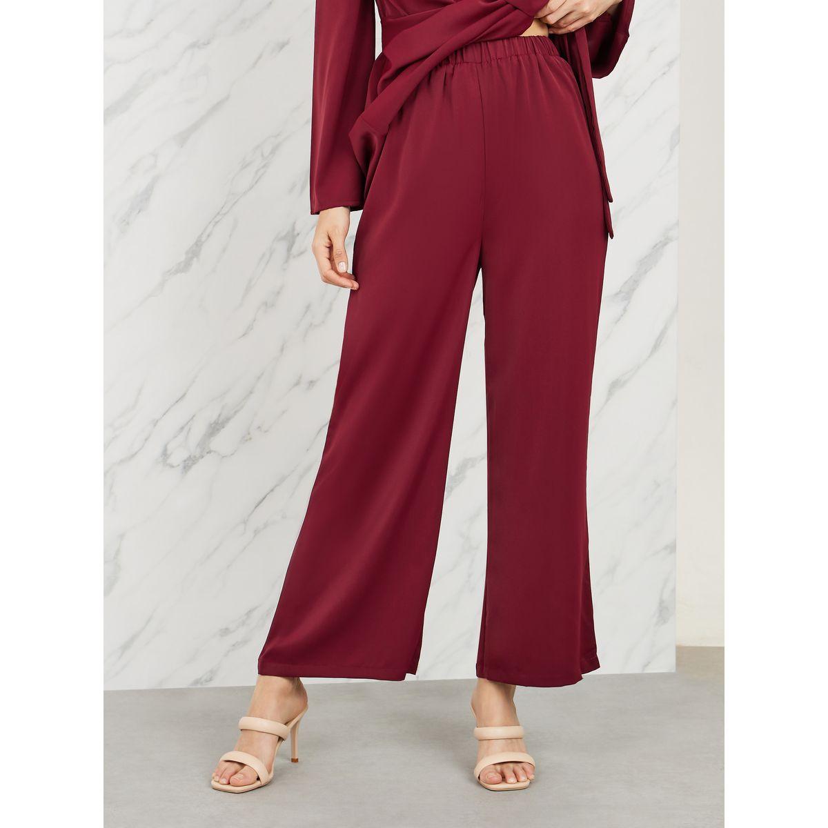 Styli Solid Self Tie Up Longline Blouse & Wide Leg Pant Set-women-clothing-coordsets-image-4