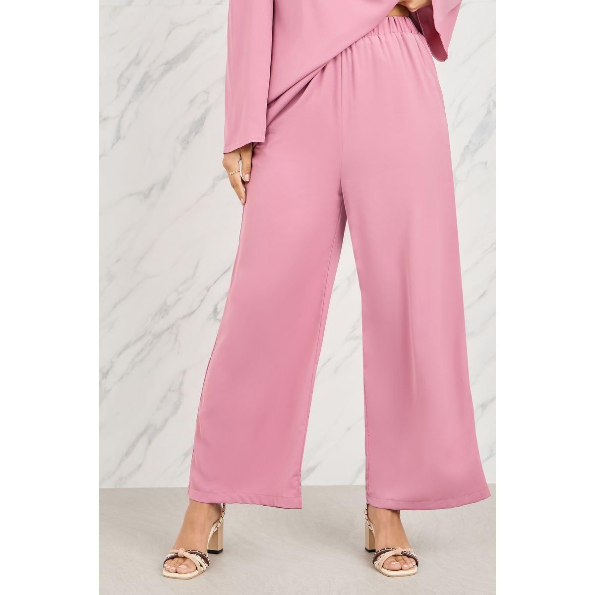 مجموعة من بنطال واسع الارجل مع بلوزة سادة-women-clothing-coordsets-image-1