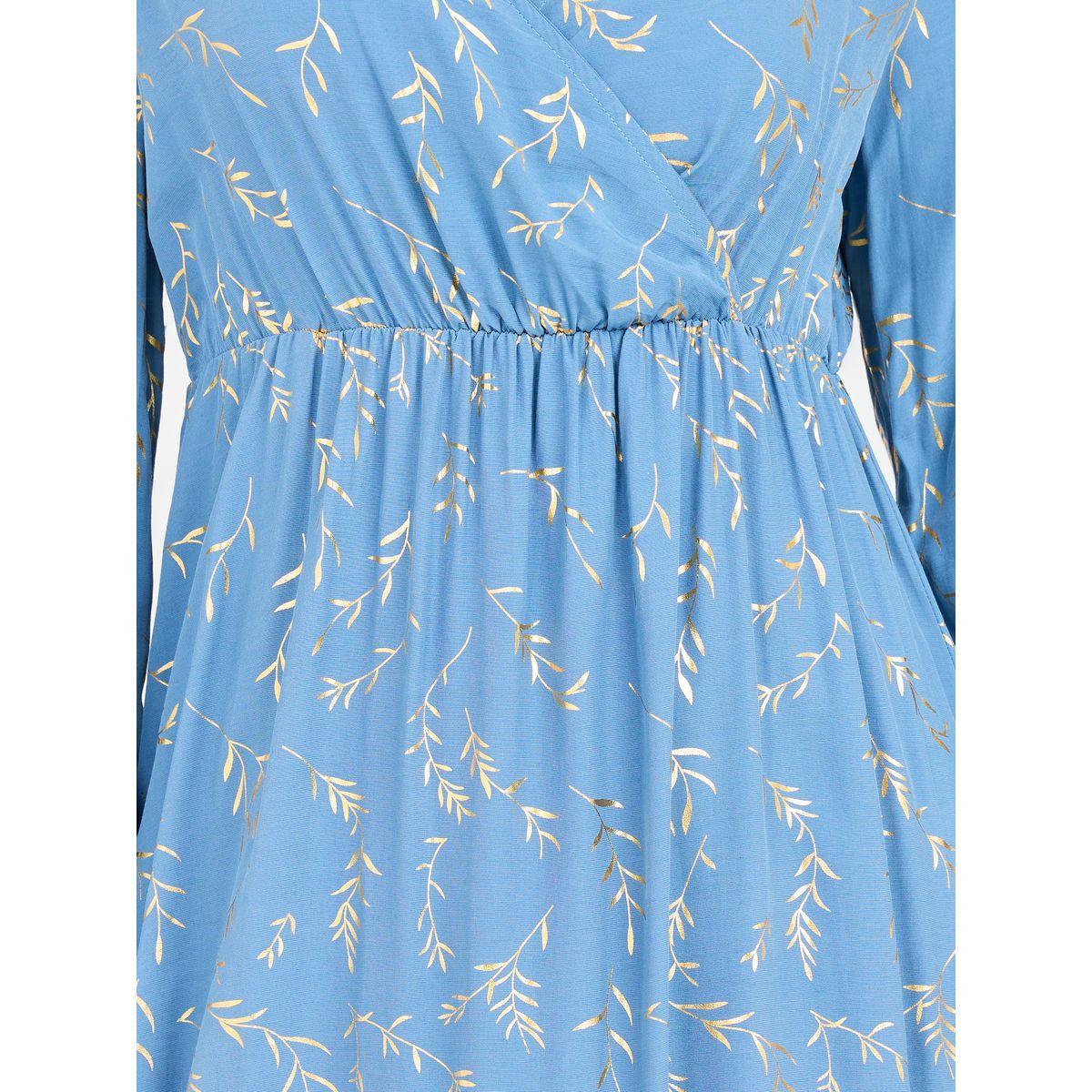 Styli Foil Print Gathered Detail A-Line Midi Dress-women-clothing-dresses-image-3