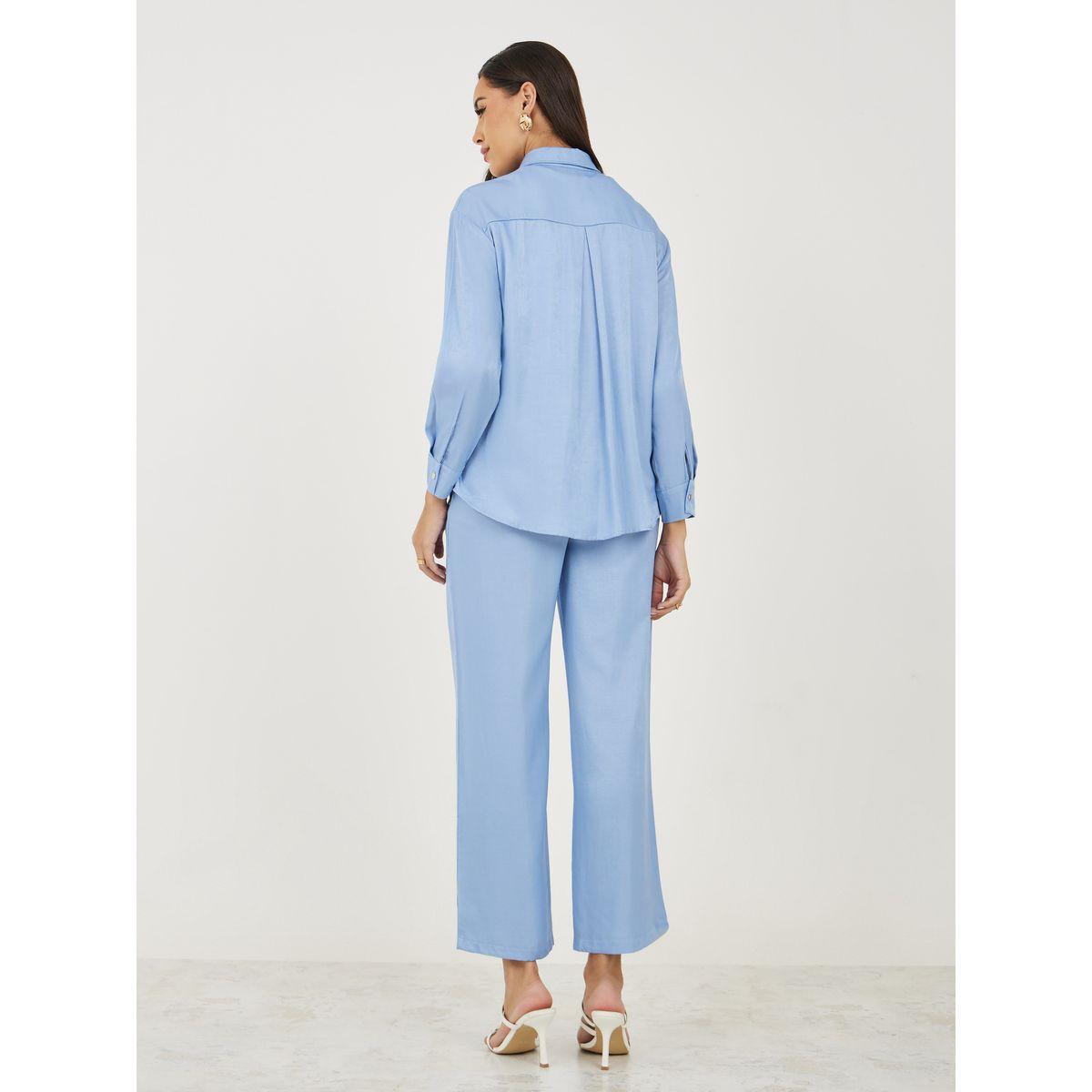 Styli Patch Pockets Oversized Shirt & Loose Fit Pants Co-Ords-women-clothing-coordsets-image-5