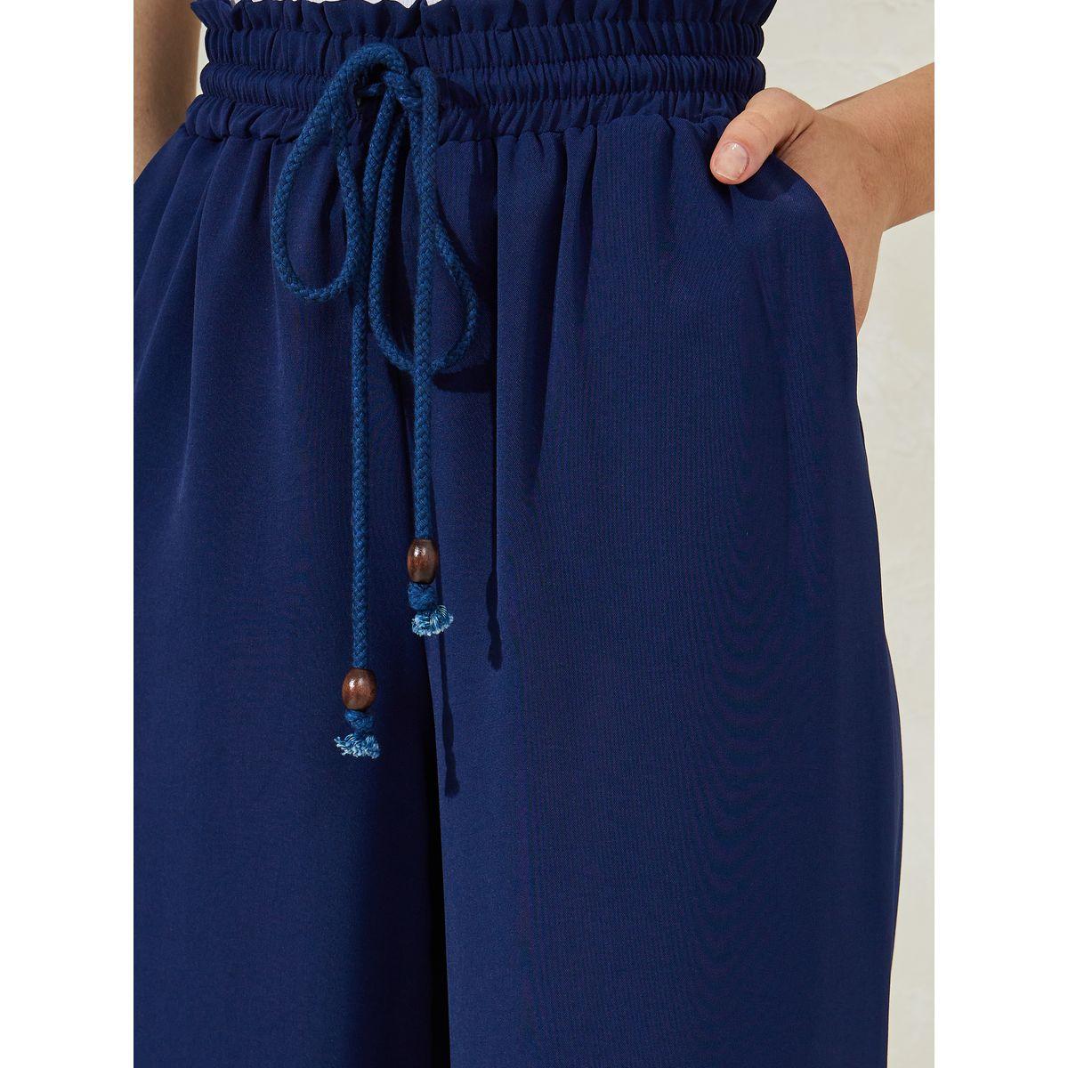 Styli Solid Wide Leg Pants with Drawstring-women-clothing-bottoms-trousers-image-3