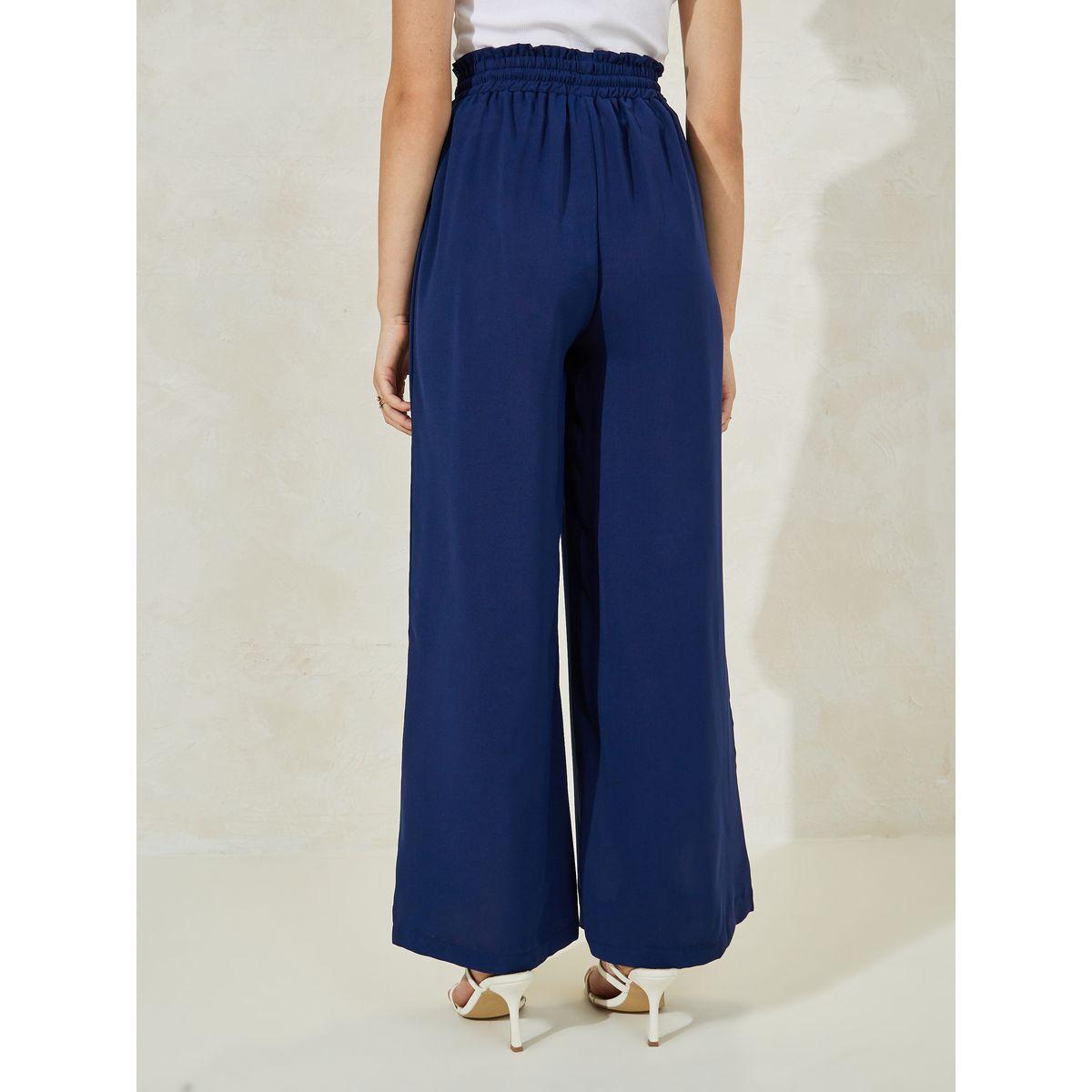 Styli Solid Wide Leg Pants with Drawstring-women-clothing-bottoms-trousers-image-4