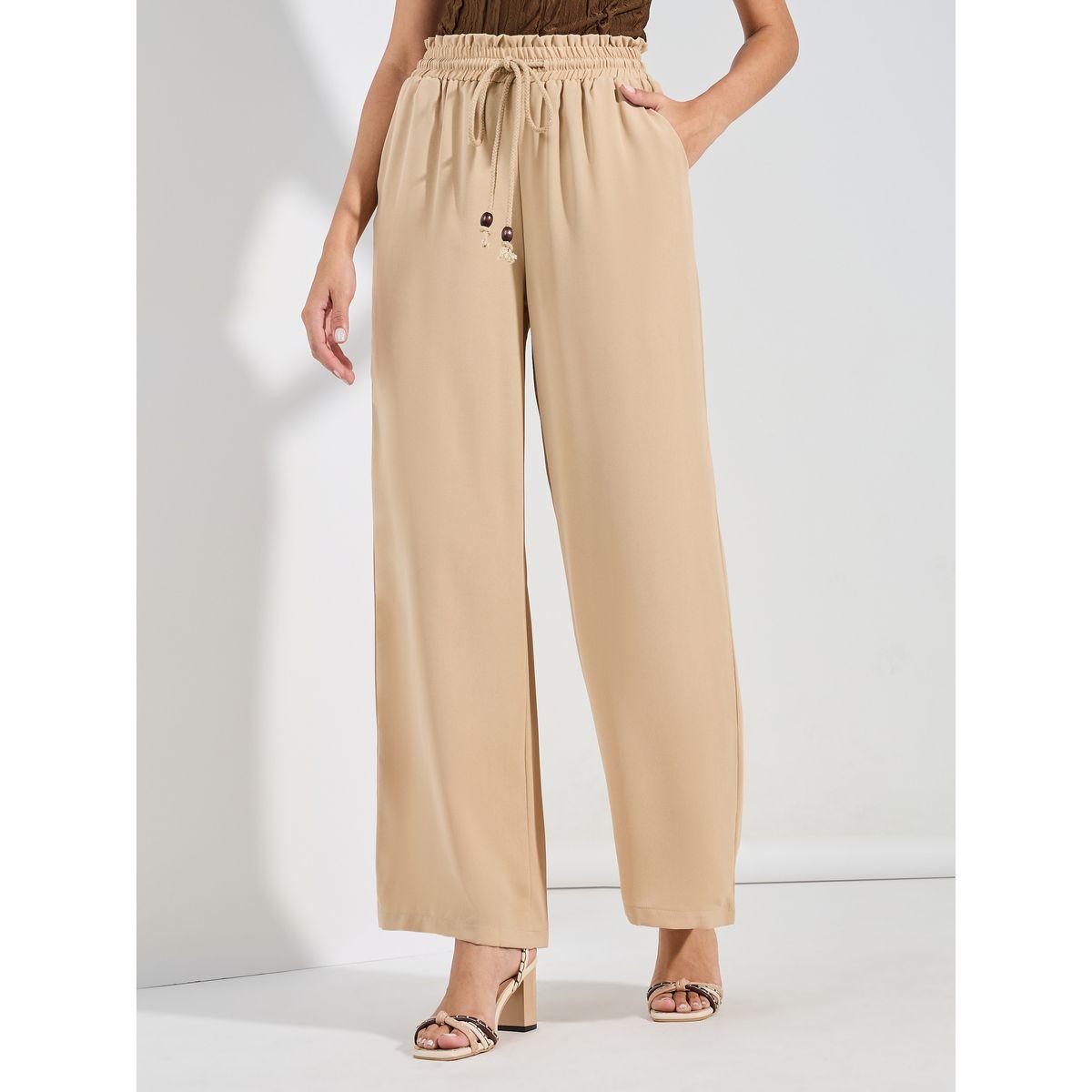 Styli Solid Wide Leg Pants with Drawstring-women-clothing-bottoms-trousers-image-1