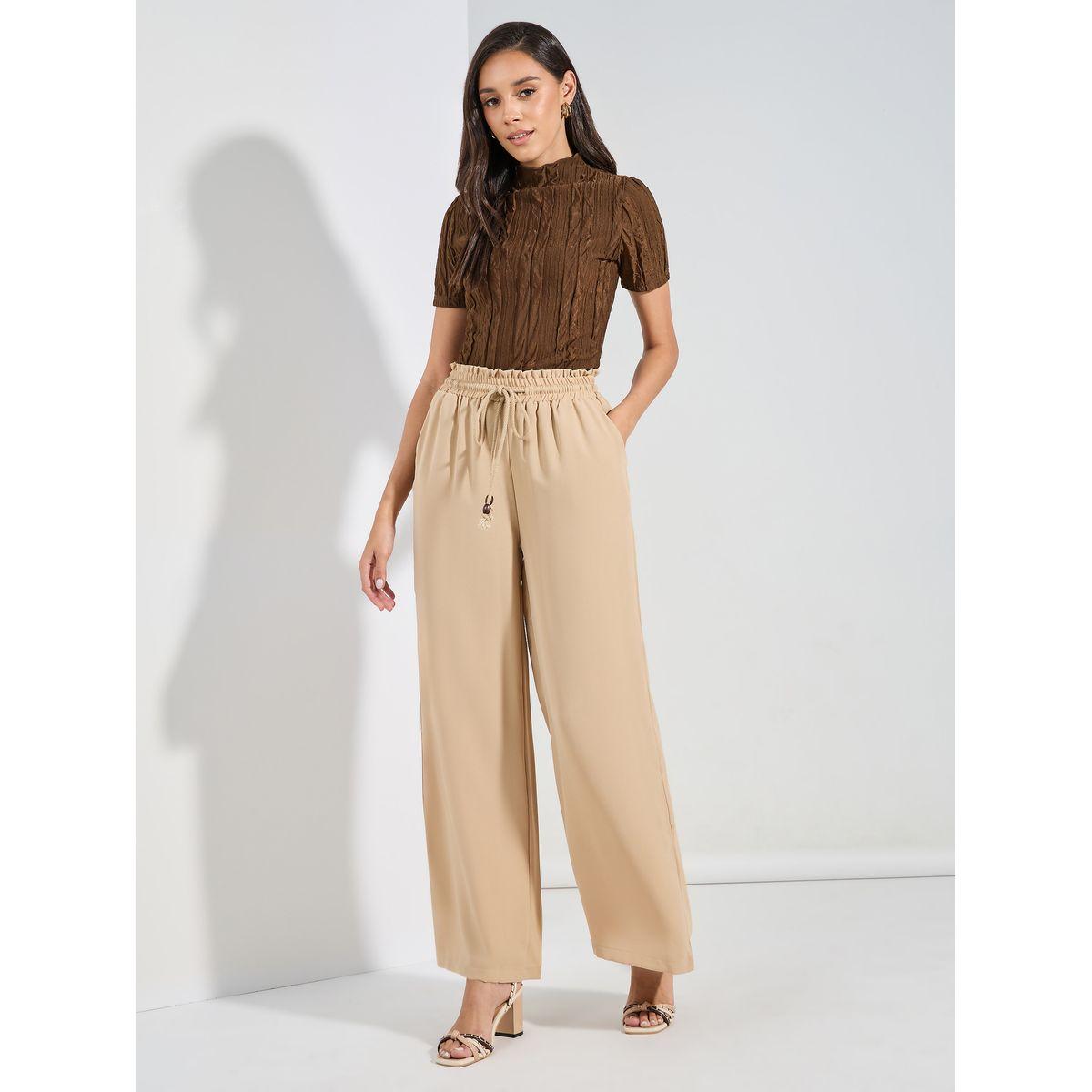 Styli Solid Wide Leg Pants with Drawstring-women-clothing-bottoms-trousers-image-2