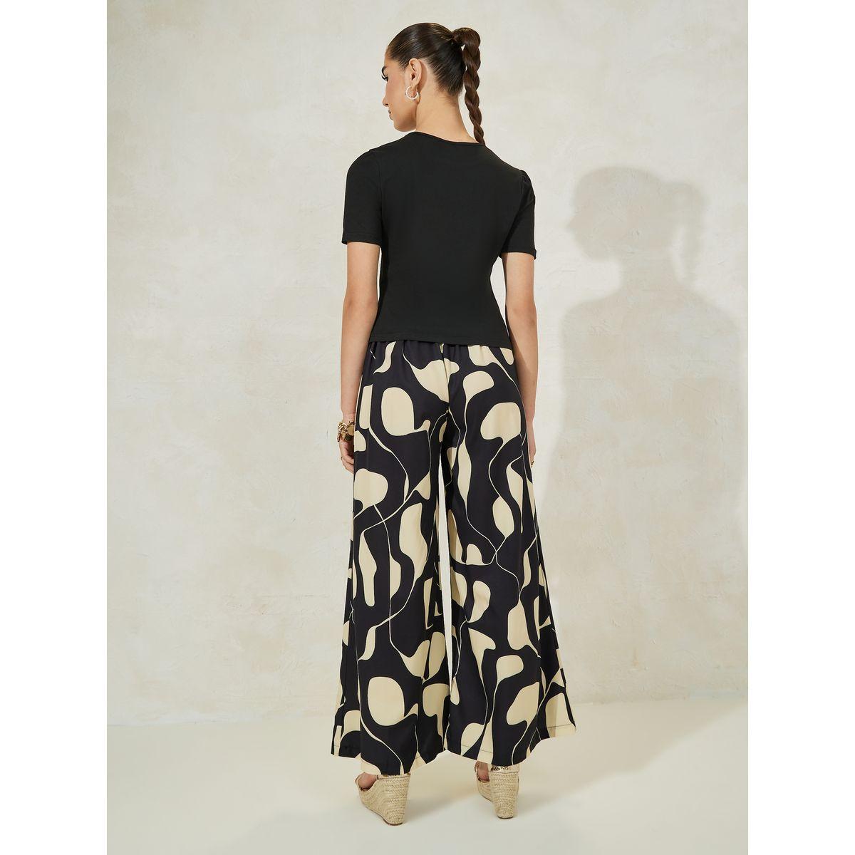 Styli Solid Knit Top & Printed Flared Pants Co-Ords-women-clothing-coordsets-image-4