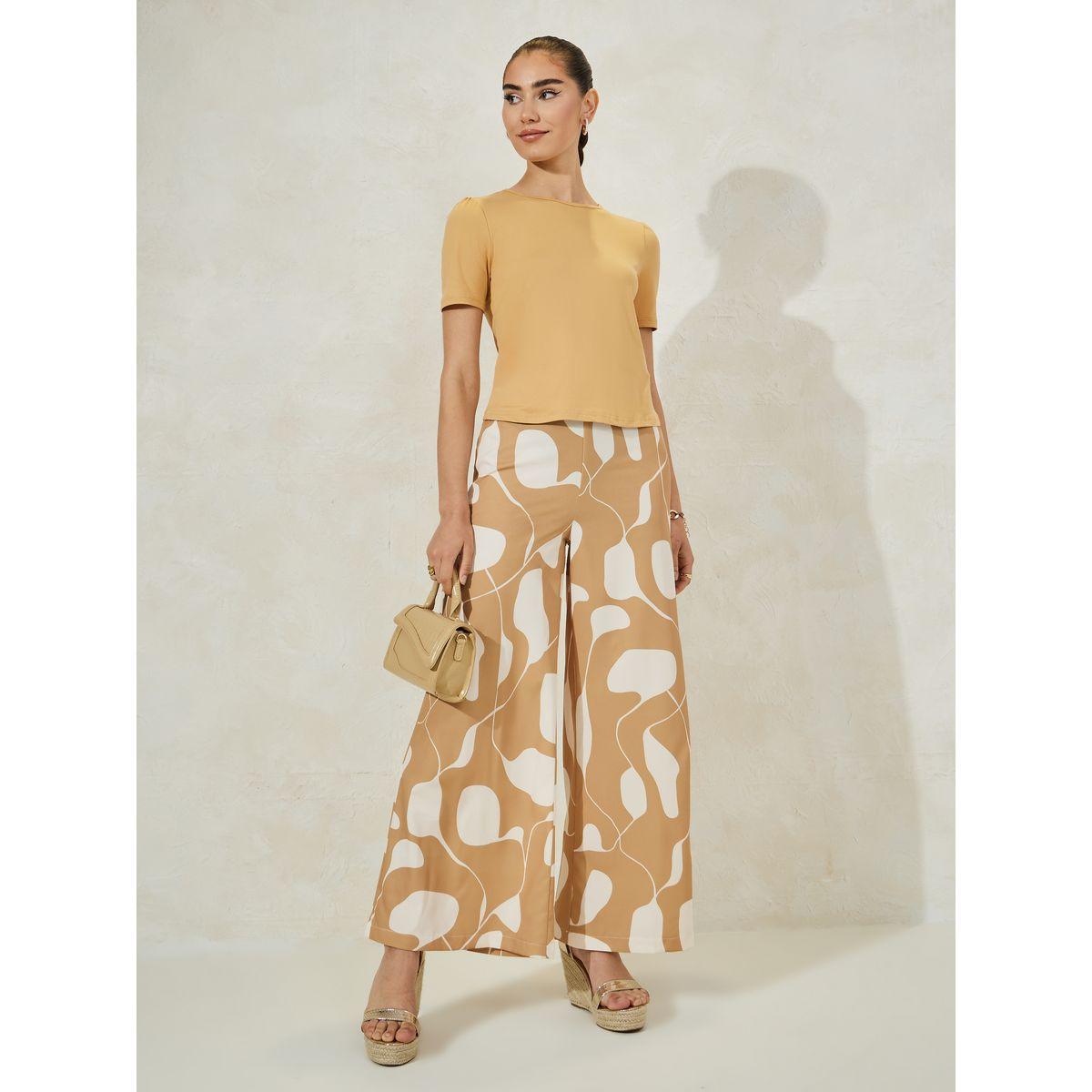 Styli Solid Knit Top & Printed Flared Pants Co-Ords-women-clothing-coordsets-image-1