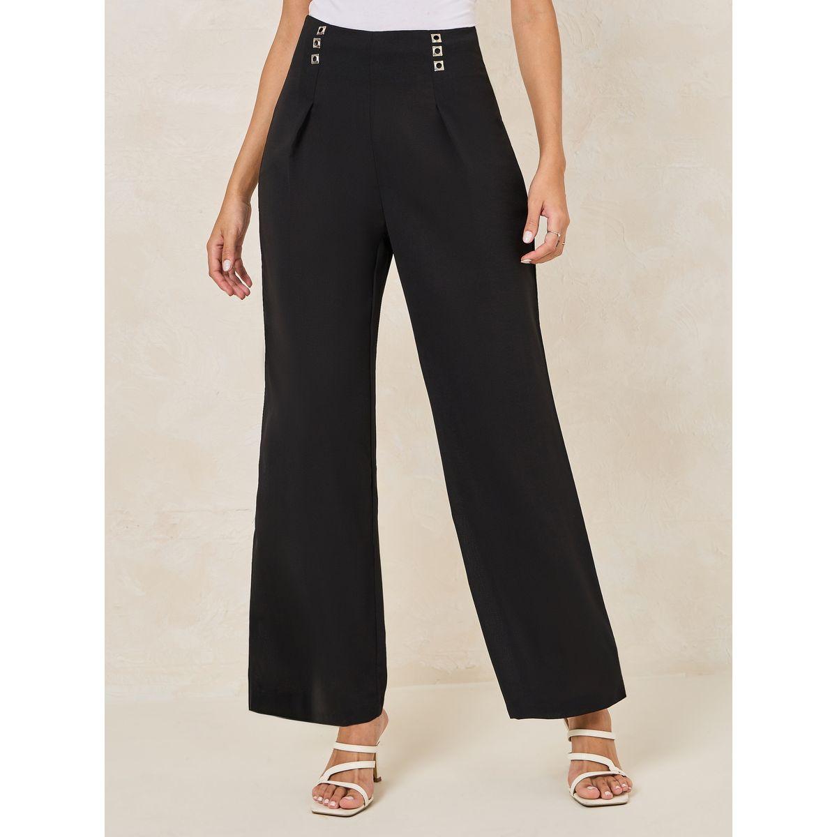بنطال بارجل واسعة ومزين بحلية معدنية-women-clothing-bottoms-trousers-image-1