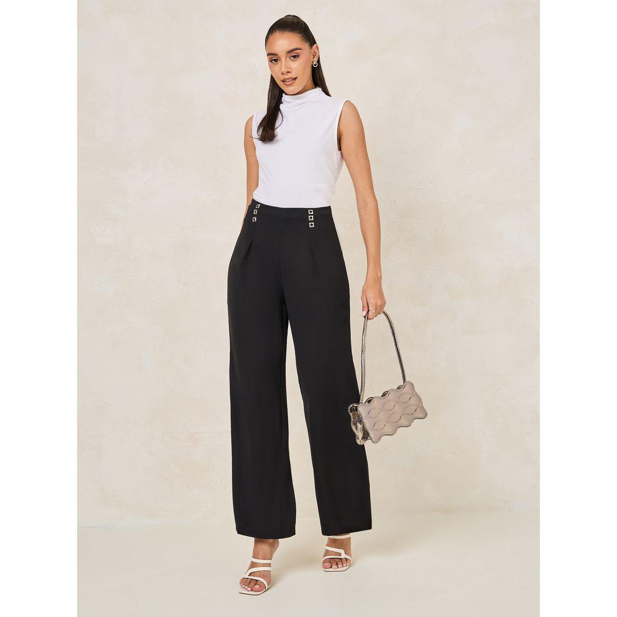 بنطال بارجل واسعة ومزين بحلية معدنية-women-clothing-bottoms-trousers-image-2
