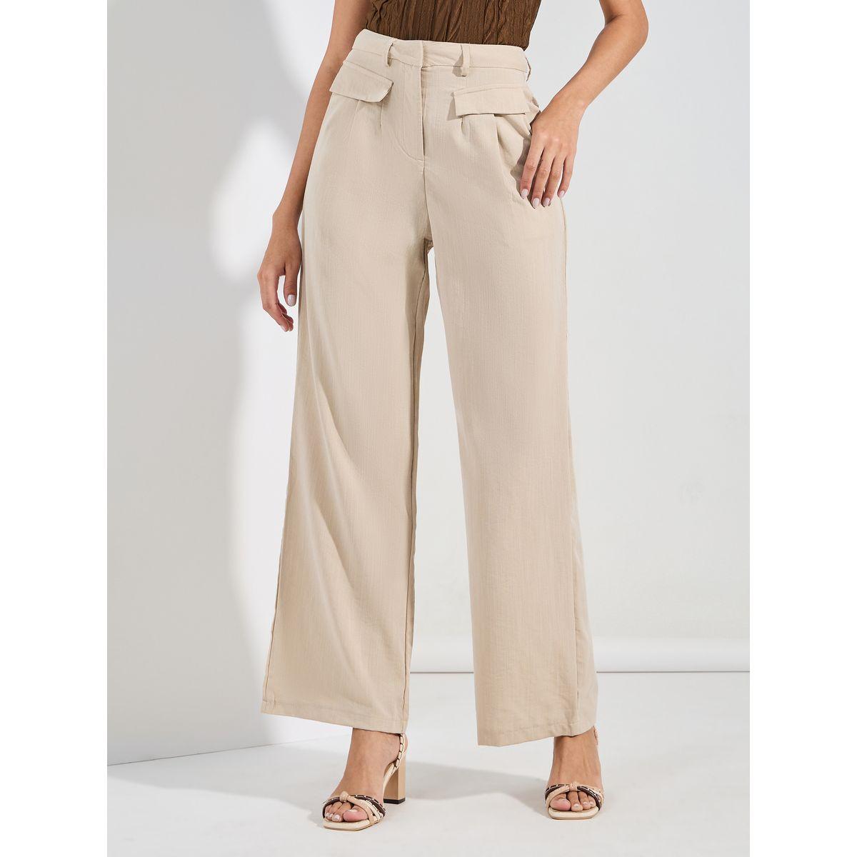 Styli Solid Flap Detail Straight Leg Pants-women-clothing-bottoms-trousers-image-1