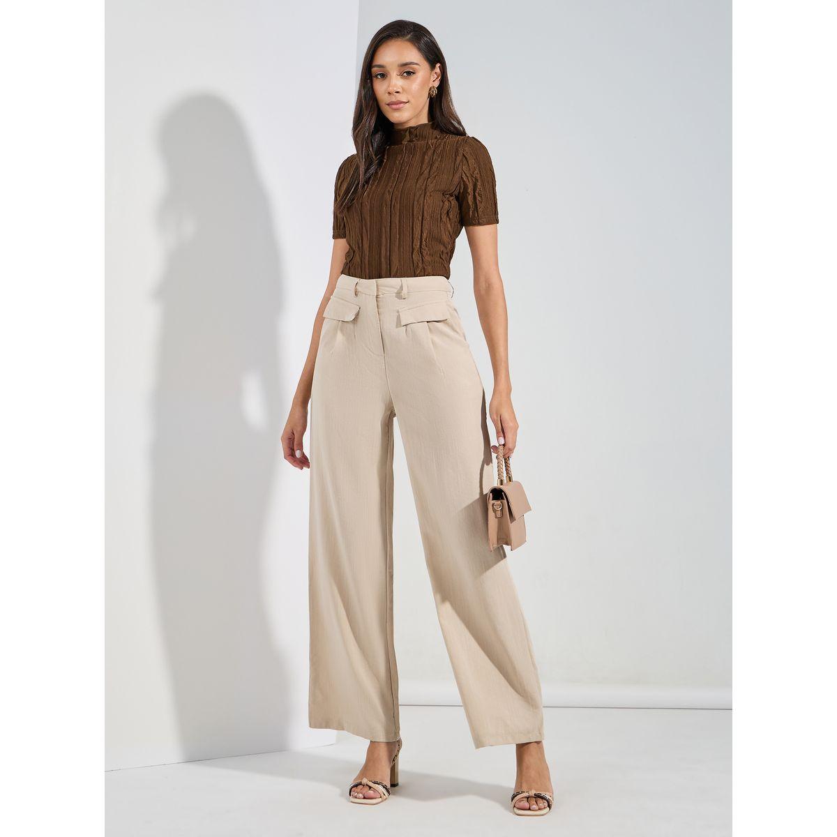 Styli Solid Flap Detail Straight Leg Pants-women-clothing-bottoms-trousers-image-2