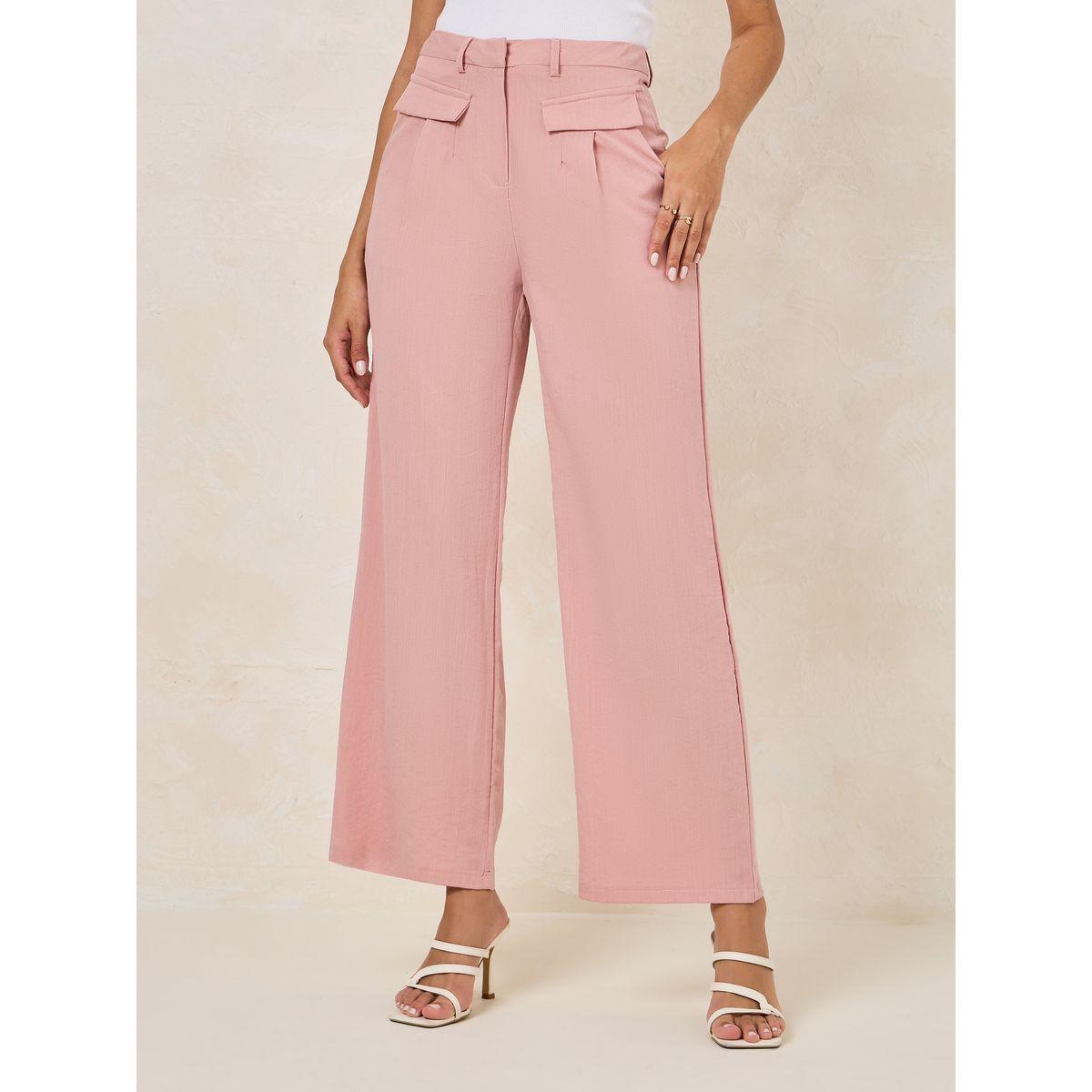 بنطال سادة بقصة مستقيمة مع طيات-women-clothing-bottoms-trousers-image-1
