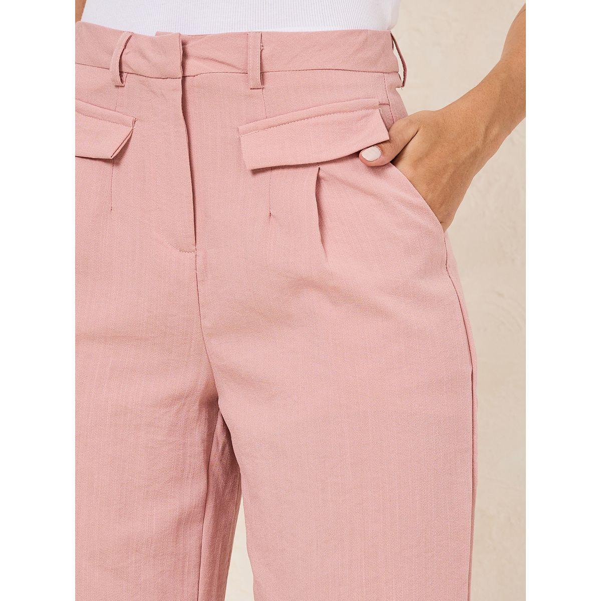 Styli Solid Flap Detail Straight Leg Pants-women-clothing-bottoms-trousers-image-3