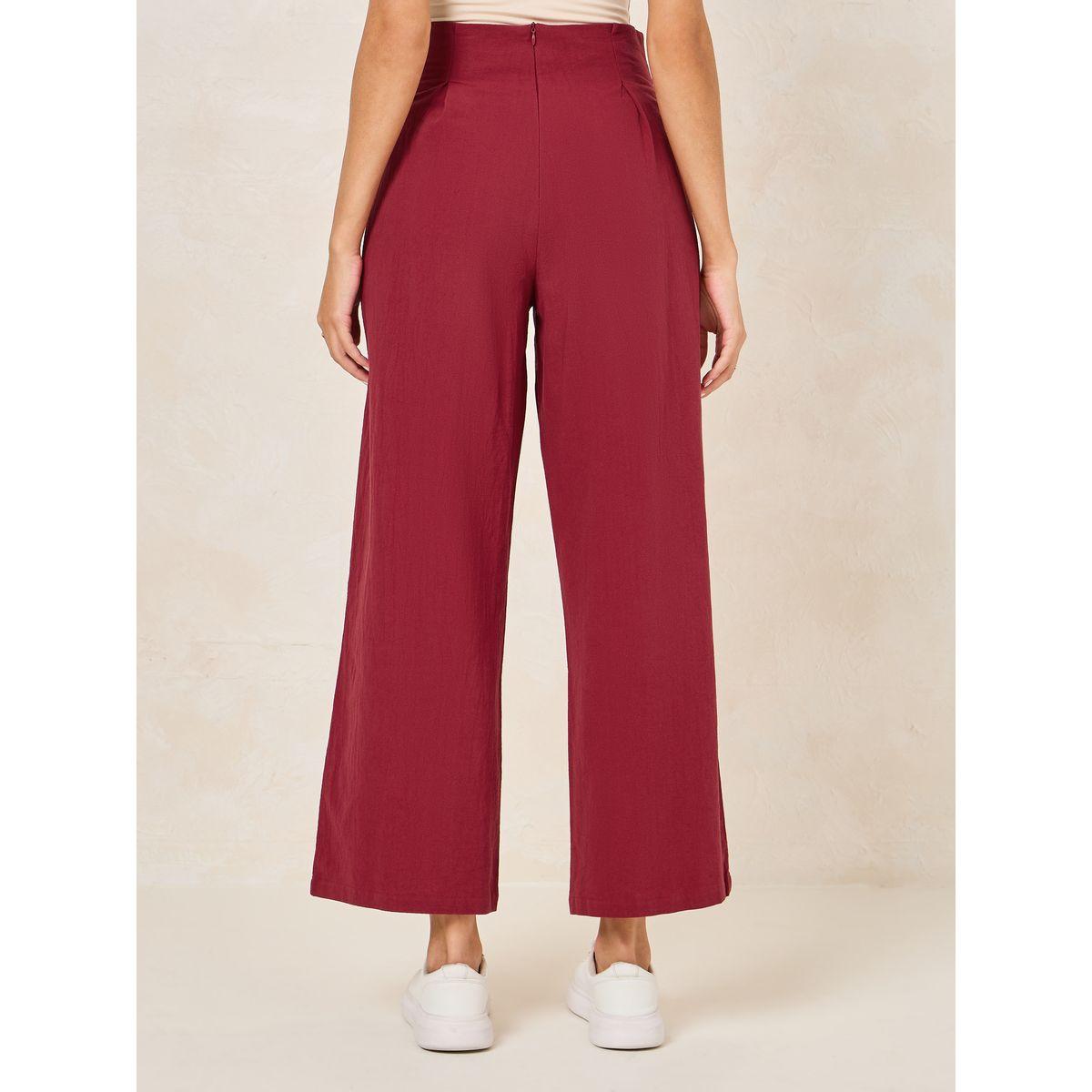 Styli Solid Wide Leg Pants with Box Pleats & Front Button-women-clothing-bottoms-trousers-image-4