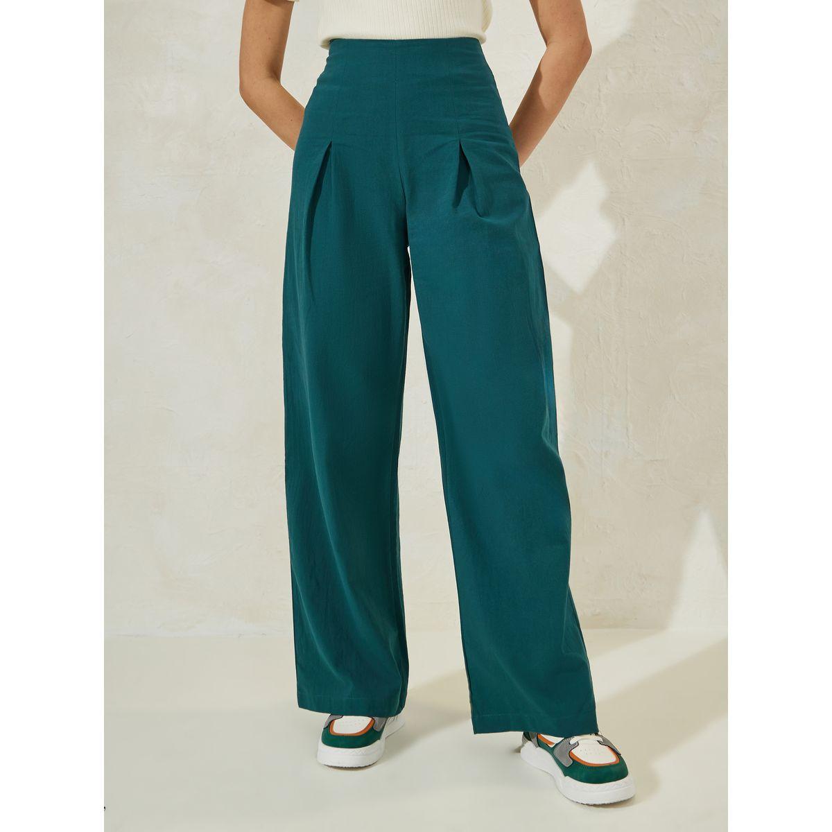 Styli Solid Box Pleated Full Length Pants-women-clothing-bottoms-trousers-image-1