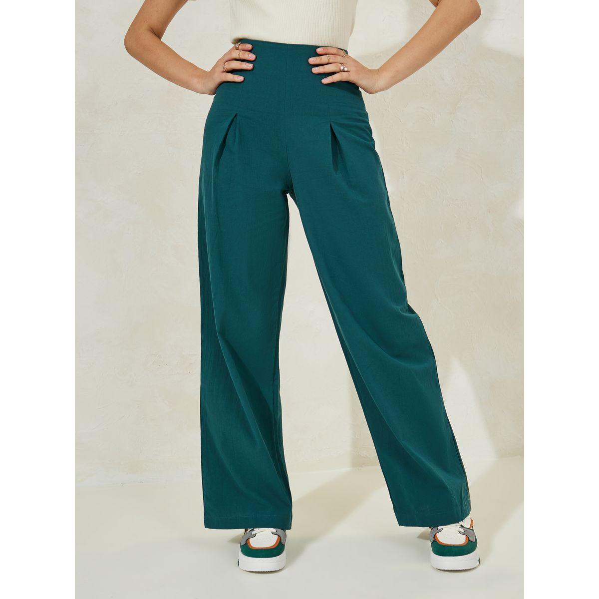 Styli Solid Box Pleated Full Length Pants-women-clothing-bottoms-trousers-image-2