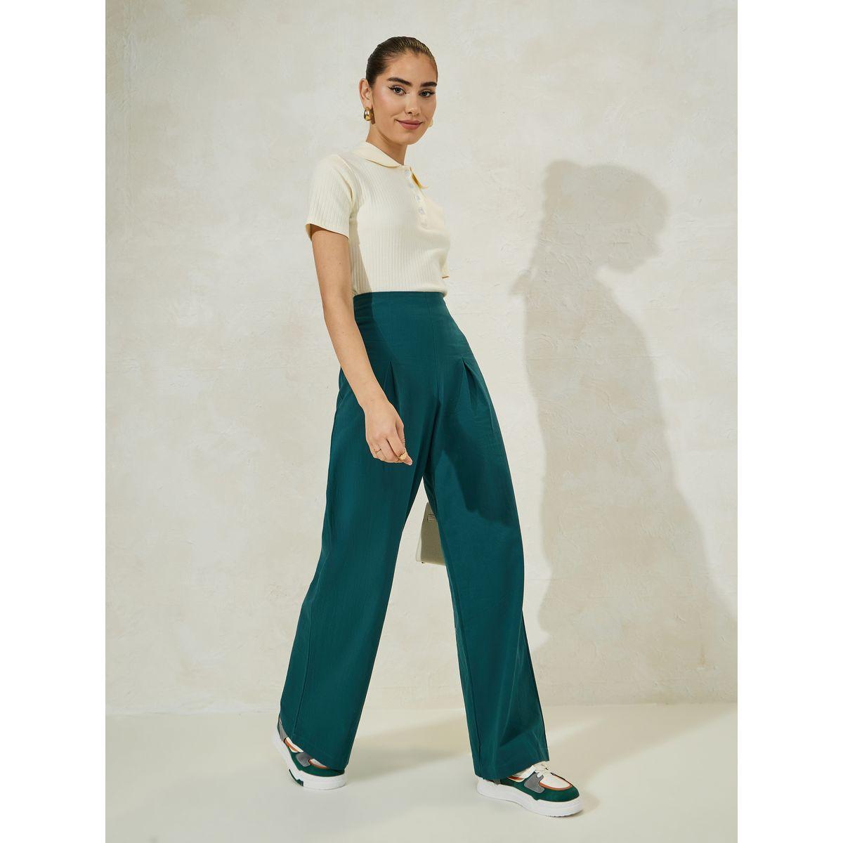 Styli Solid Box Pleated Full Length Pants-women-clothing-bottoms-trousers-image-3
