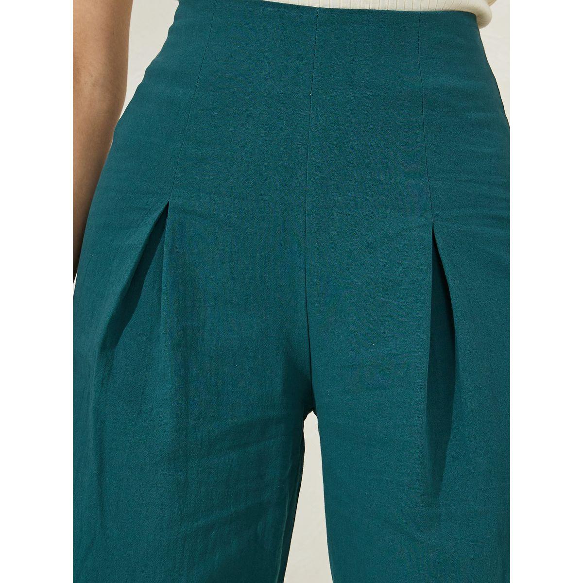 Styli Solid Box Pleated Full Length Pants-women-clothing-bottoms-trousers-image-5