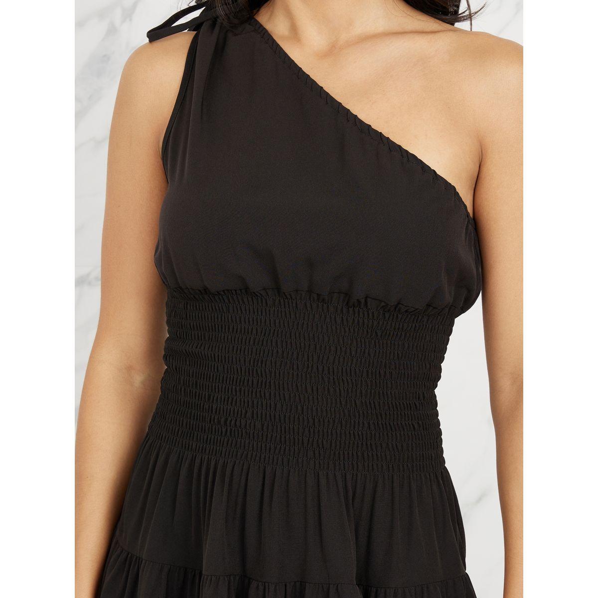 فستان ميدي بكتف واحد وتفاصيل بارزة الملمس-women-clothing-dresses-image-3