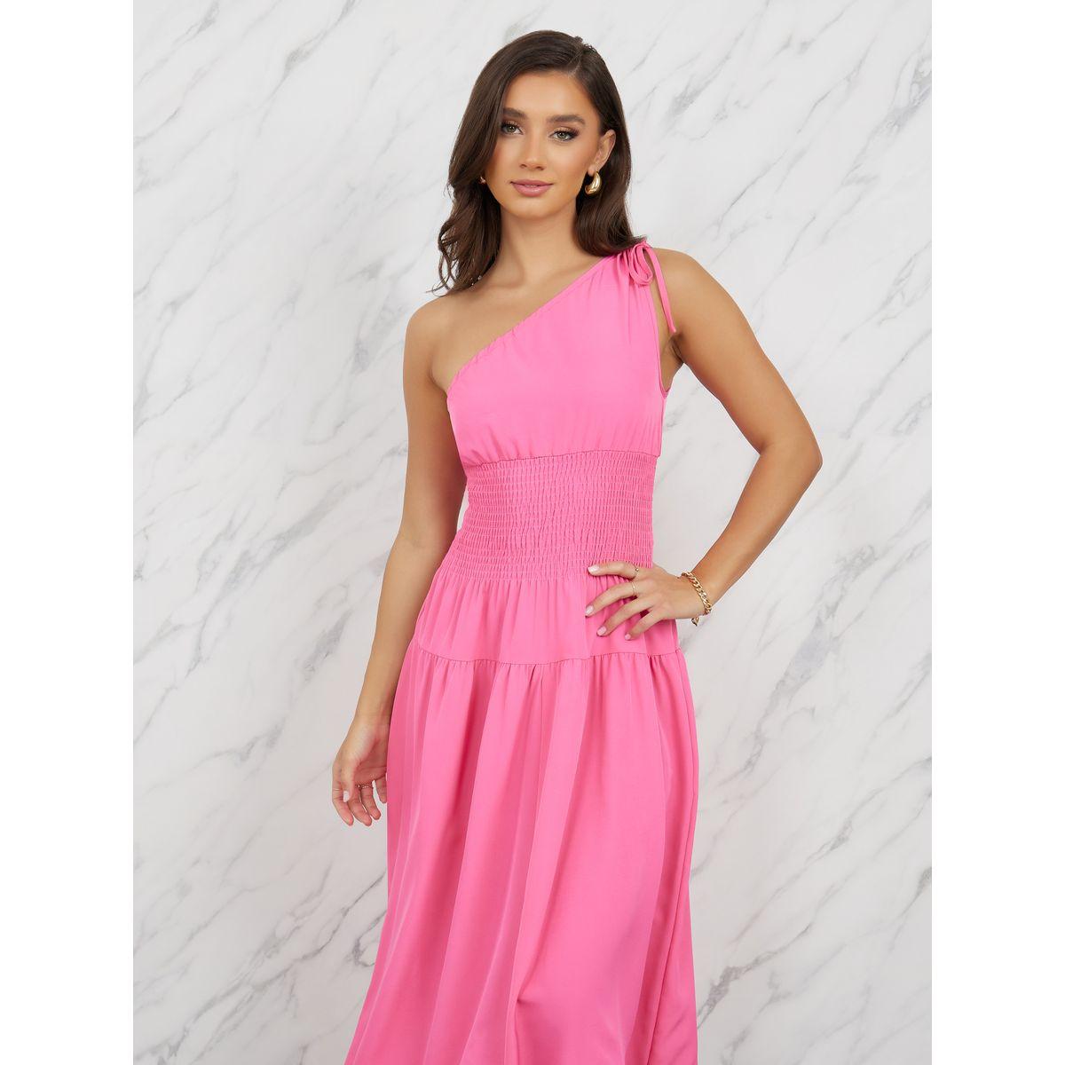 Styli Smocking Detail One Shoulder Neck A-Line Midi Dress-women-clothing-dresses-image-2