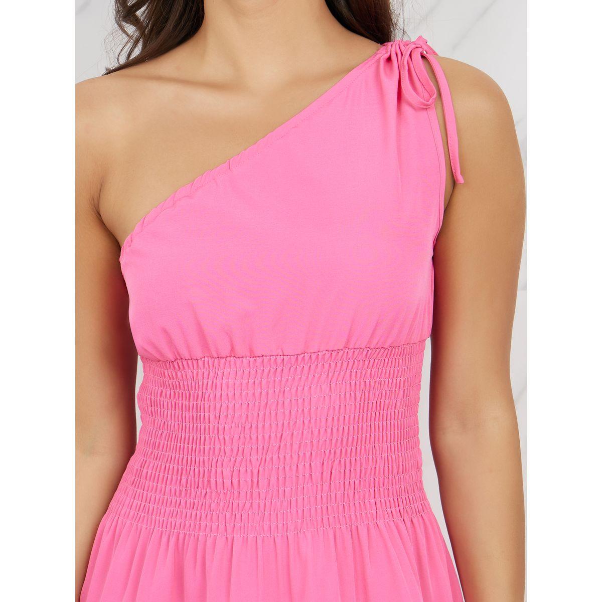 Styli Smocking Detail One Shoulder Neck A-Line Midi Dress-women-clothing-dresses-image-3