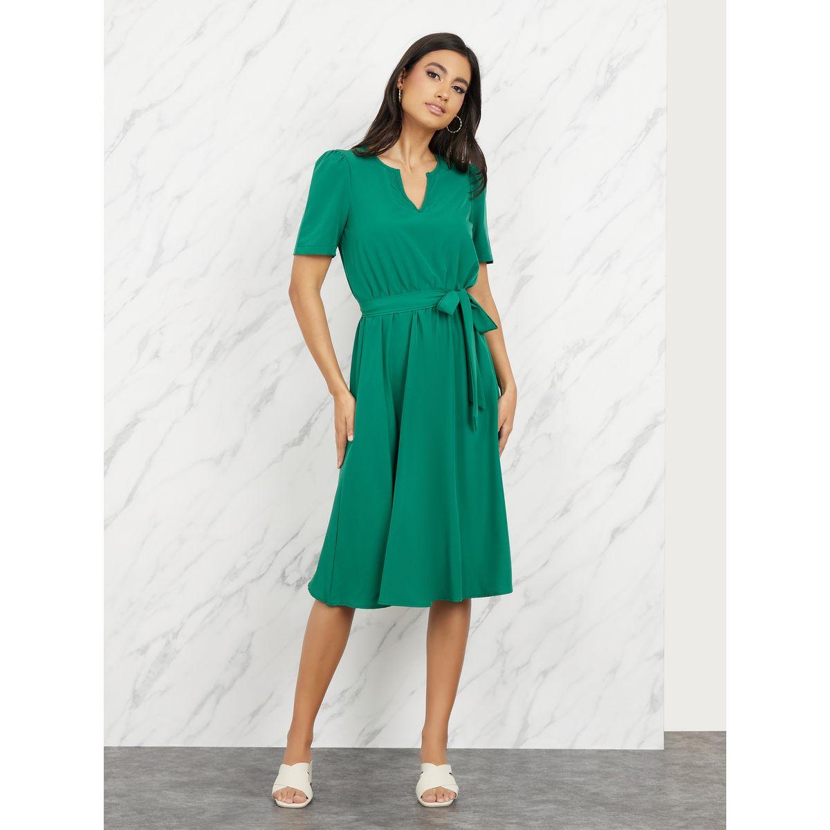 فستان سادة بطول الركبة وحافة واسعة-women-clothing-dresses-image-1