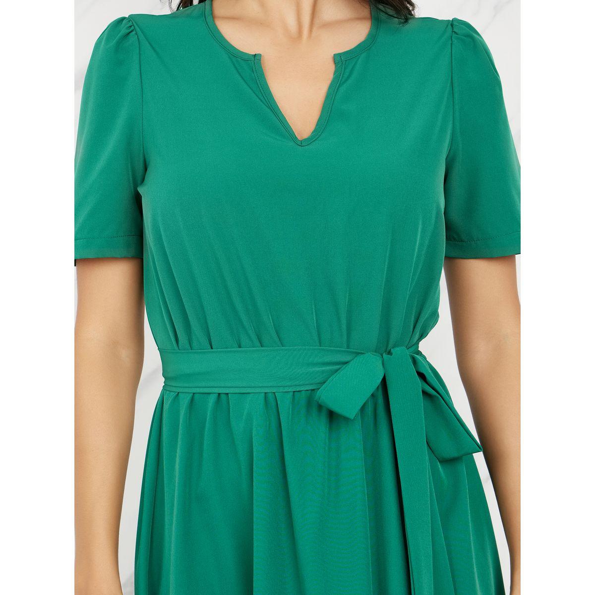 فستان سادة بطول الركبة وحافة واسعة-women-clothing-dresses-image-3