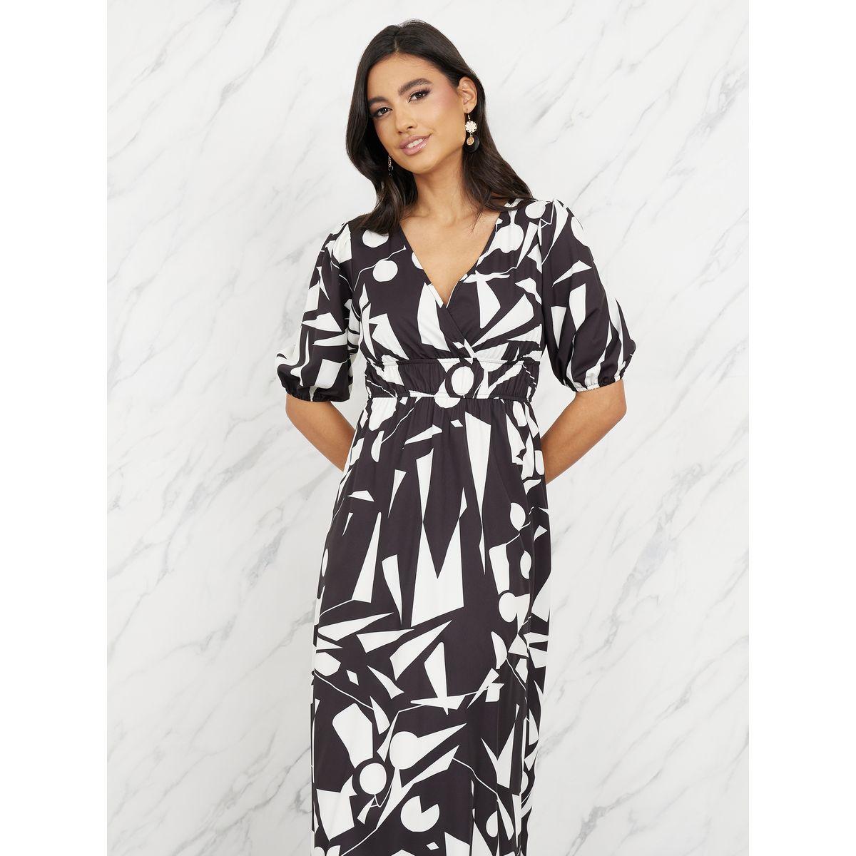 Styli  Geo Print Elasticated Waist A-Line Midi Dress-women-clothing-dresses-image-2
