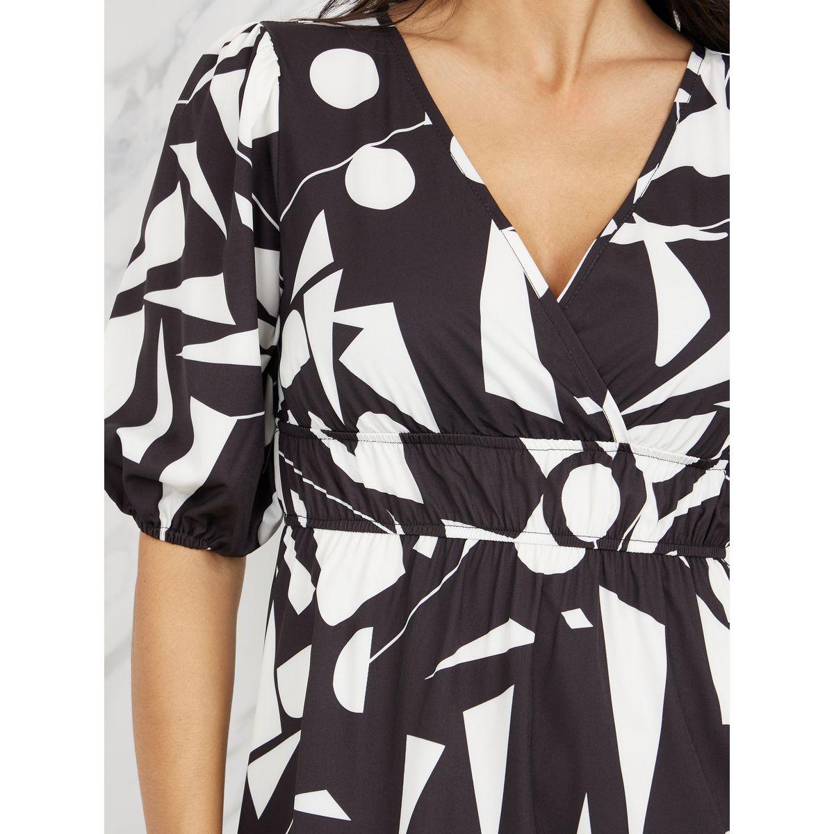 Styli  Geo Print Elasticated Waist A-Line Midi Dress-women-clothing-dresses-image-3