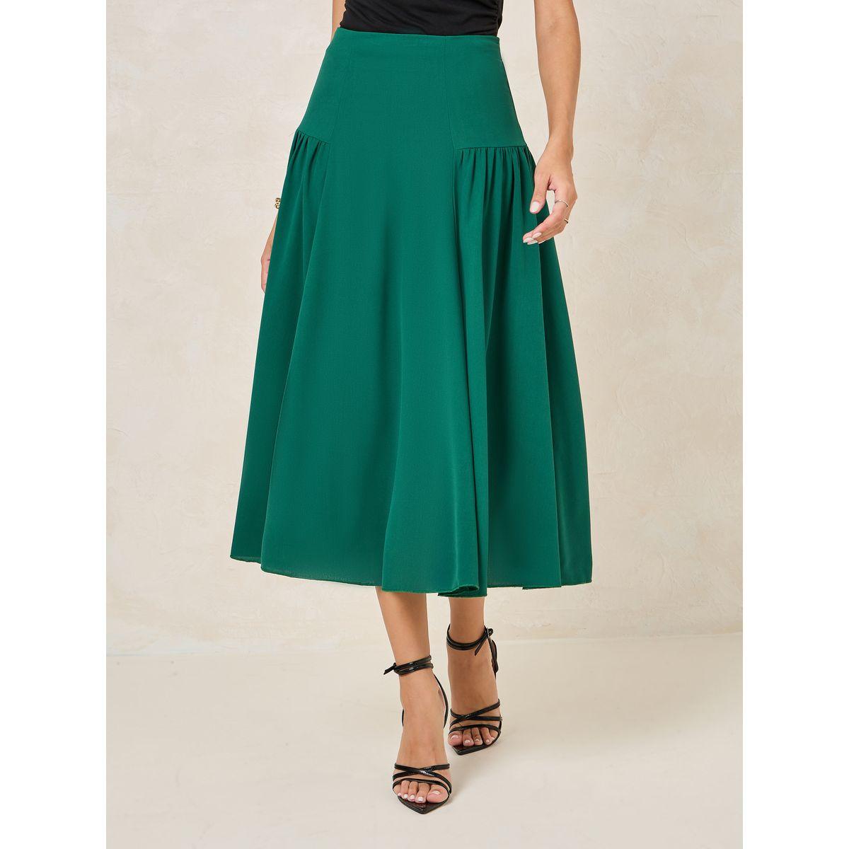 تنورة متوسطة بحزام عريض بأسلوب A على شكل خط A-women-clothing-bottoms-skirts-image-1