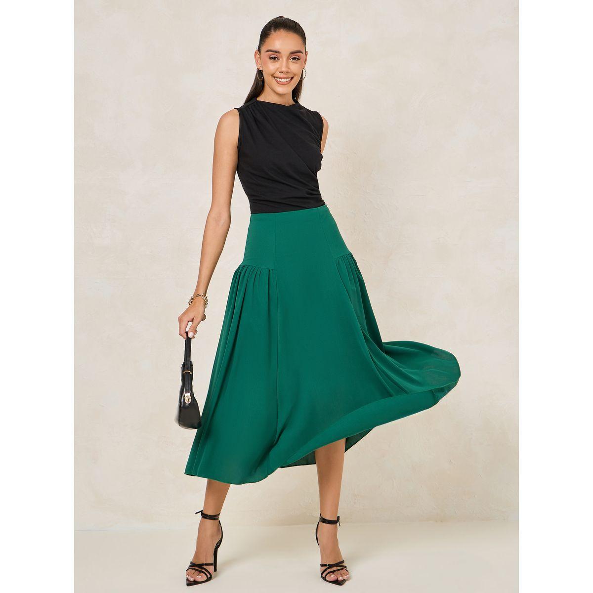 تنورة متوسطة بحزام عريض بأسلوب A على شكل خط A-women-clothing-bottoms-skirts-image-2
