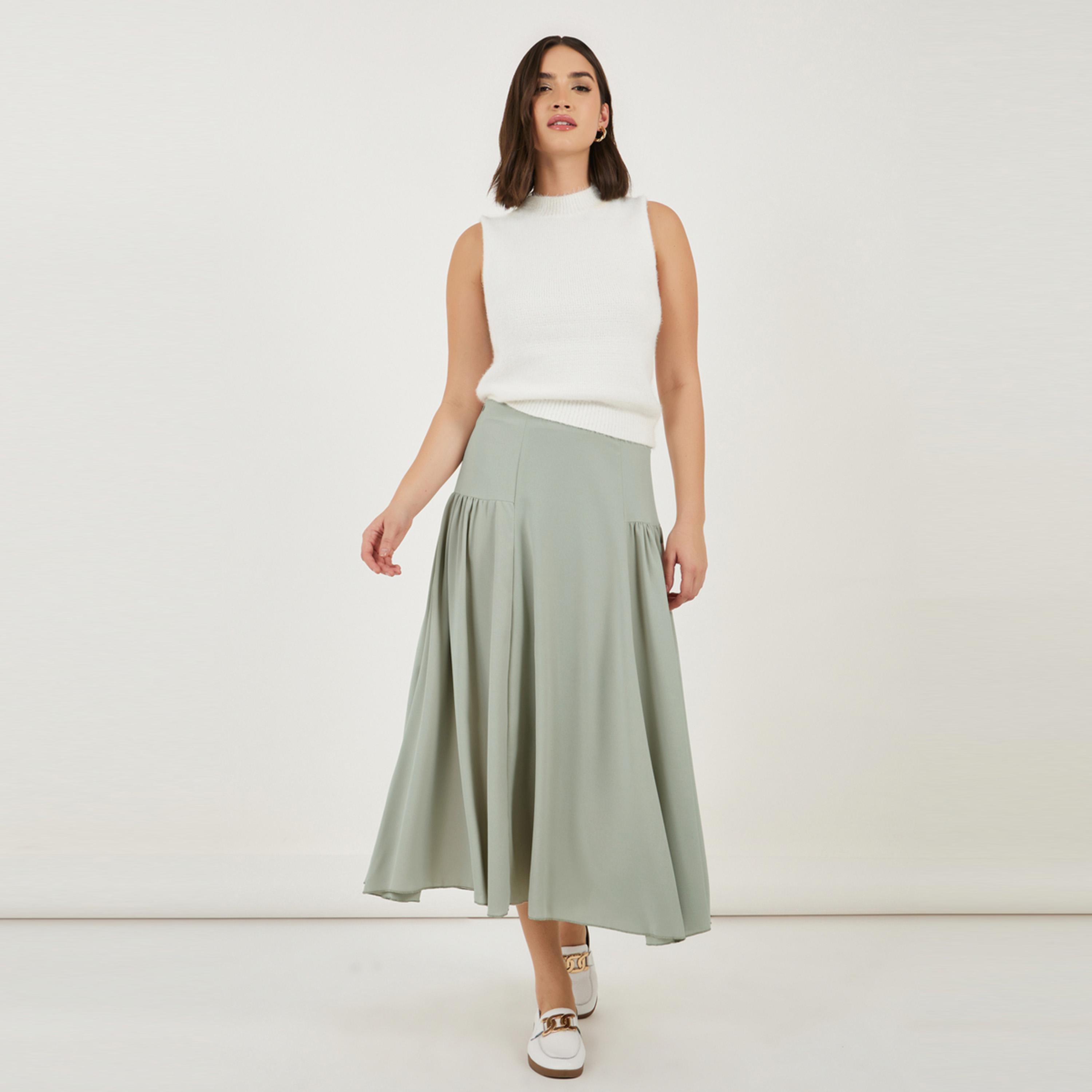 ستايلي - تنورة ميدي مطوية بقصة A وحزام خصر عريض-women-clothing-bottoms-skirts-image-1