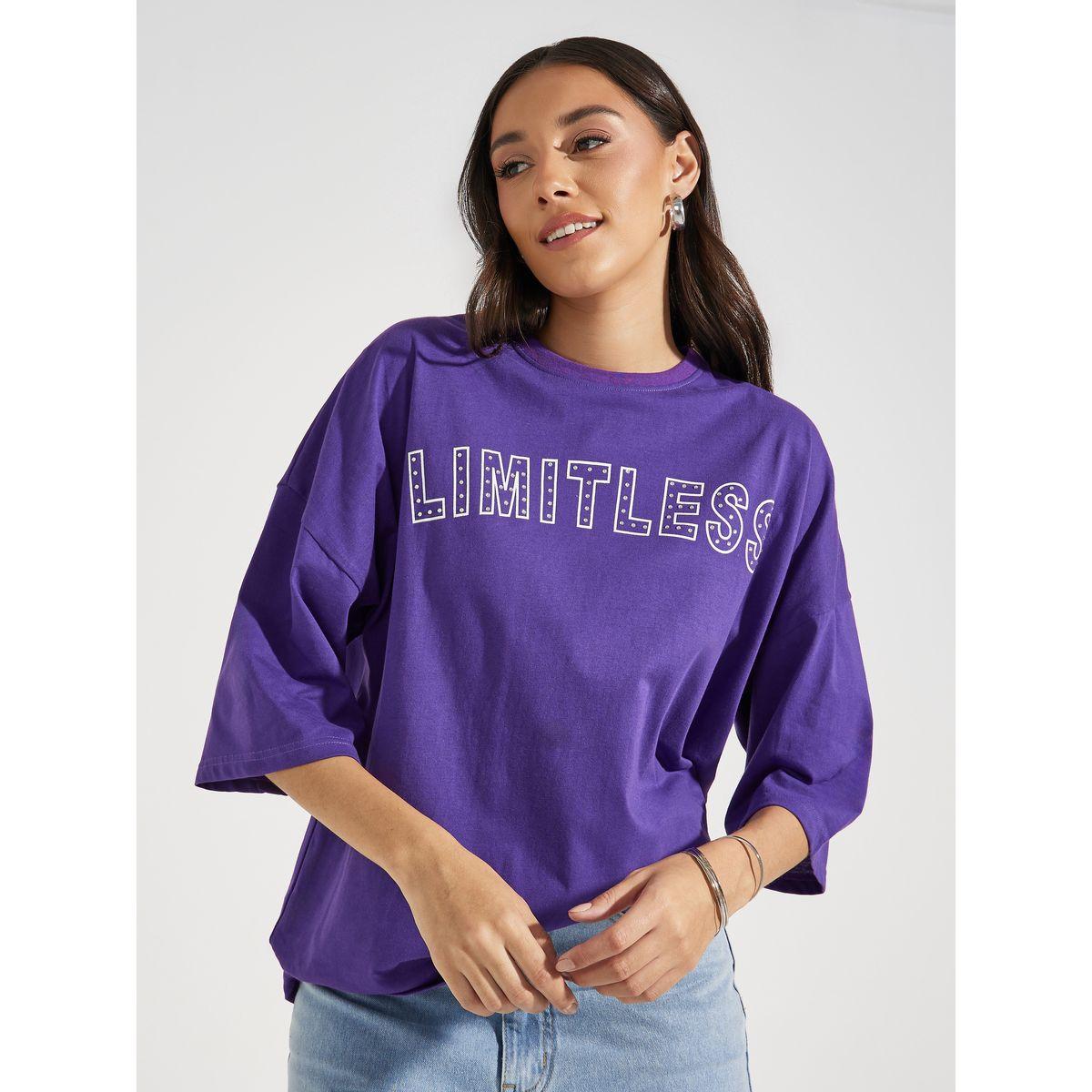 Styli Oversized Dropped Shoulder Limitless Rhinestone Slogan T-Shirt-women-clothing-tshirts-image-1