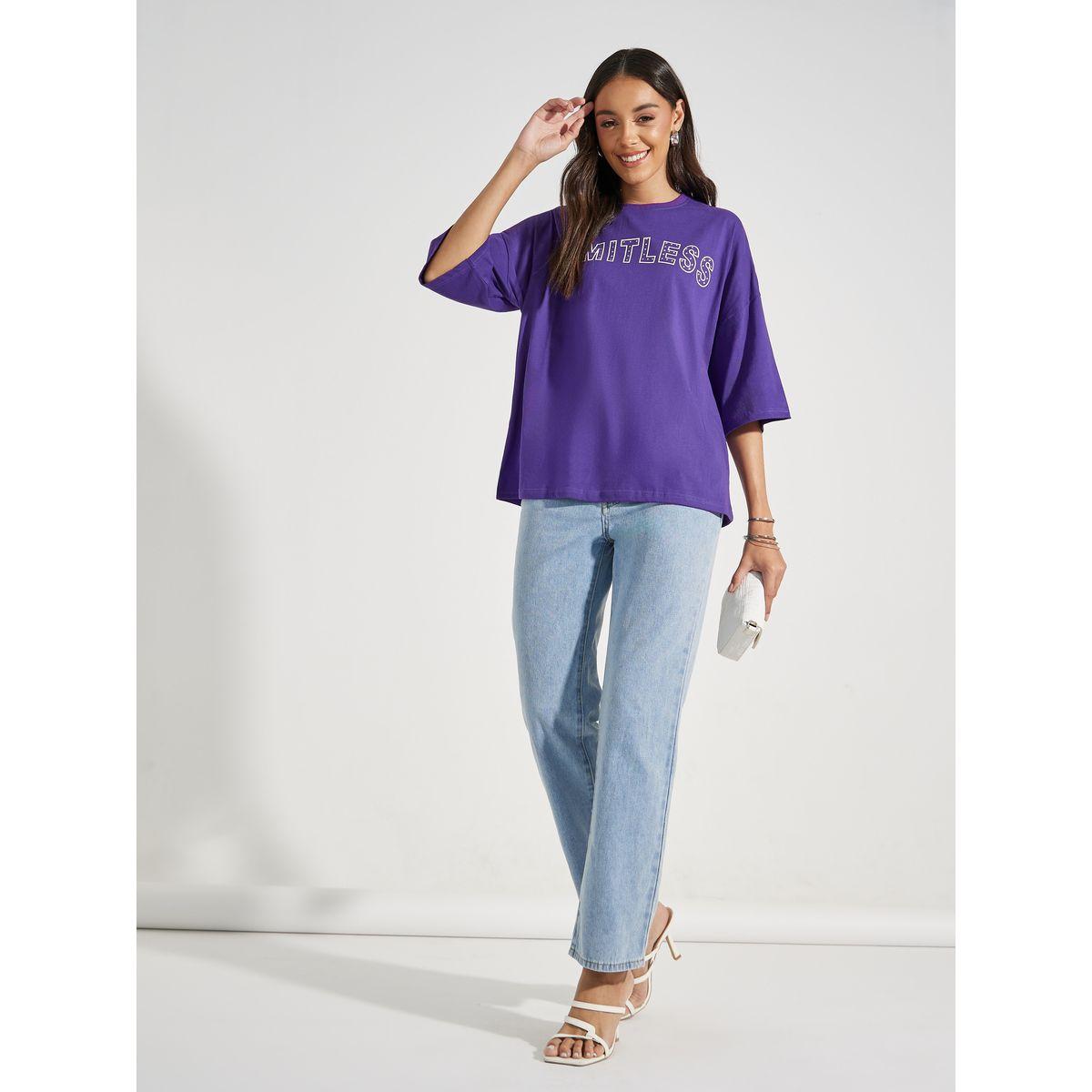 تيشيرت فضفاض مزين بحجر الراين مع اكتاف منخفضة-women-clothing-tshirts-image-3