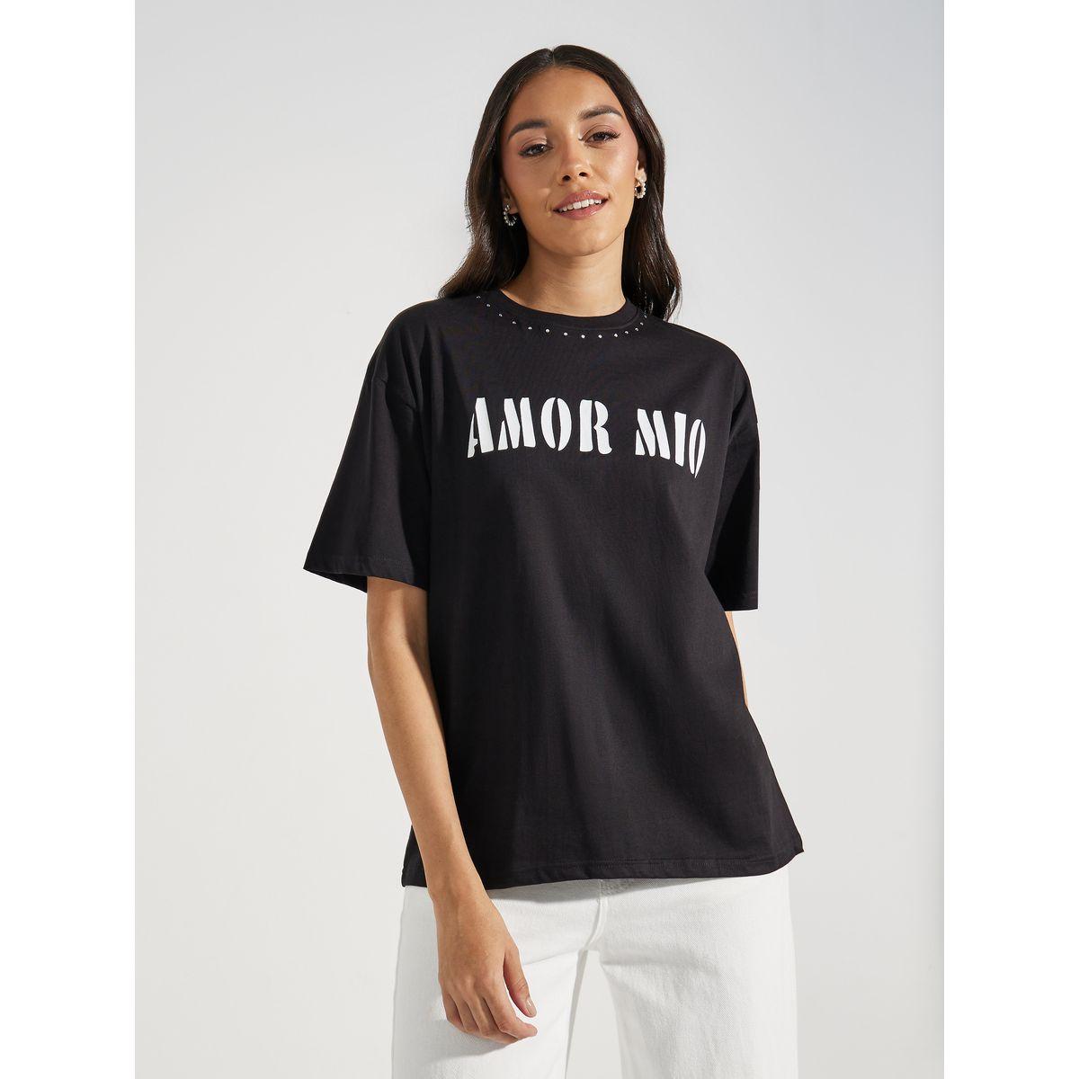 Styli Oversized Amor Mio Slogan Rhinestone Longline T-Shirt-women-clothing-tshirts-image-2