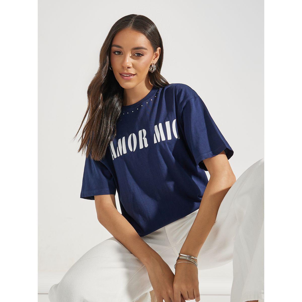 شعار أمور ميو الضخم بتصميم ستيلي من حجر الراين طويل-women-clothing-tshirts-image-1