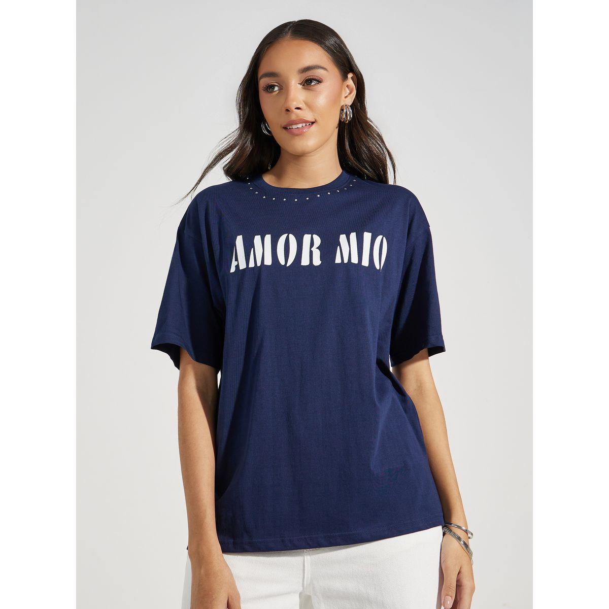 Styli Oversized Amor Mio Slogan Rhinestone Longline T-Shirt-women-clothing-tshirts-image-4