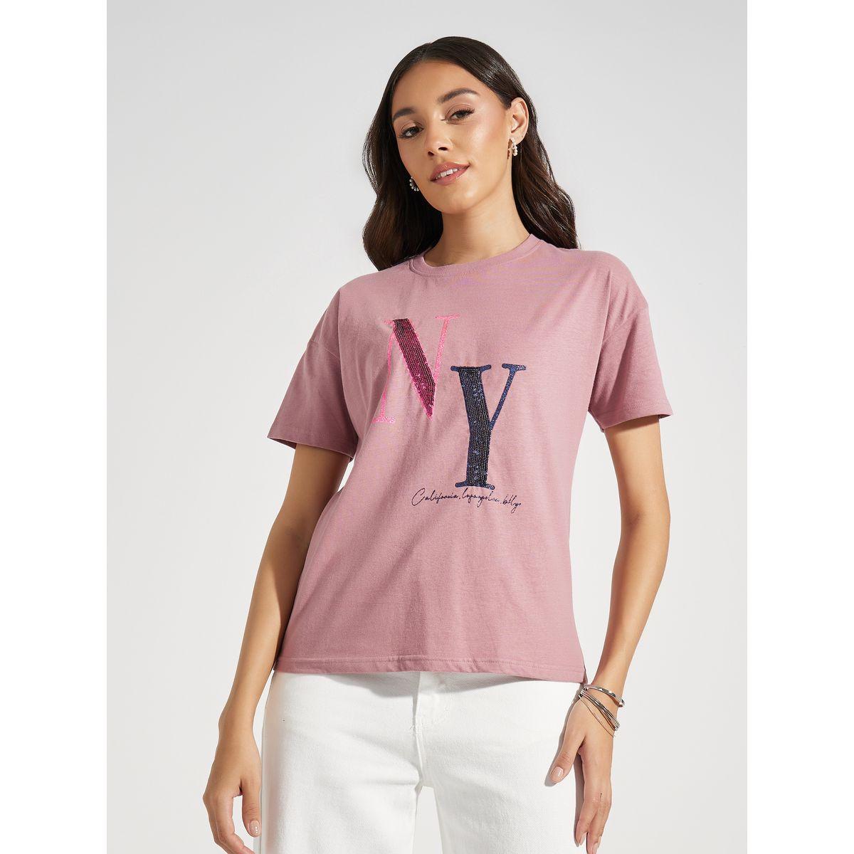 Styli Regular Fit NY Sequined Round Neck T-Shirt-women-clothing-tshirts-image-2