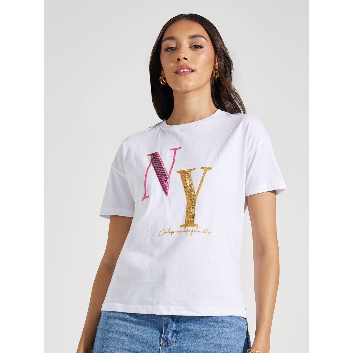 Styli Regular Fit NY Sequined Round Neck T-Shirt-women-clothing-tshirts-image-2