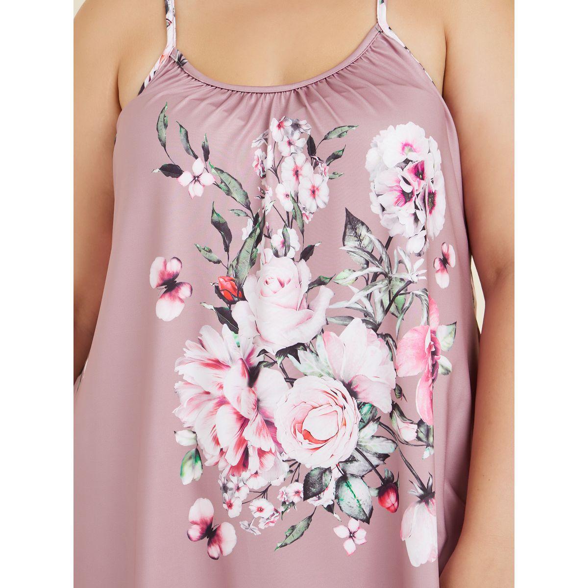 قميص نوم بطول الركبة ومقاس كبير مطبع بزهور-women-clothing-nightwear-nighties-image-3