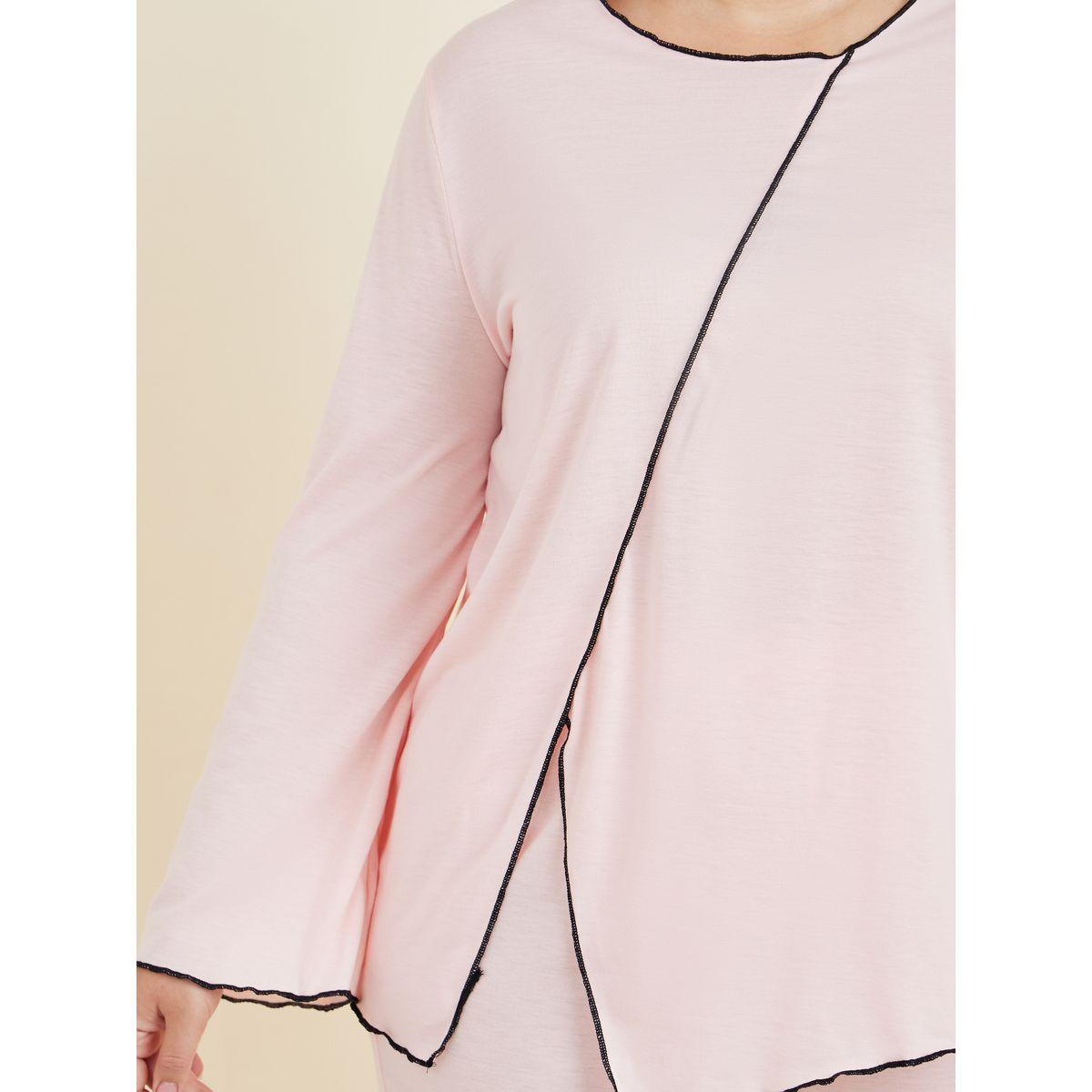 Styli Unwind Plus Contrast Edge Split Long Sleeve T-Shirt & Pyjama Set-women-clothing-nightwear-pyjamas-longsets-image-3