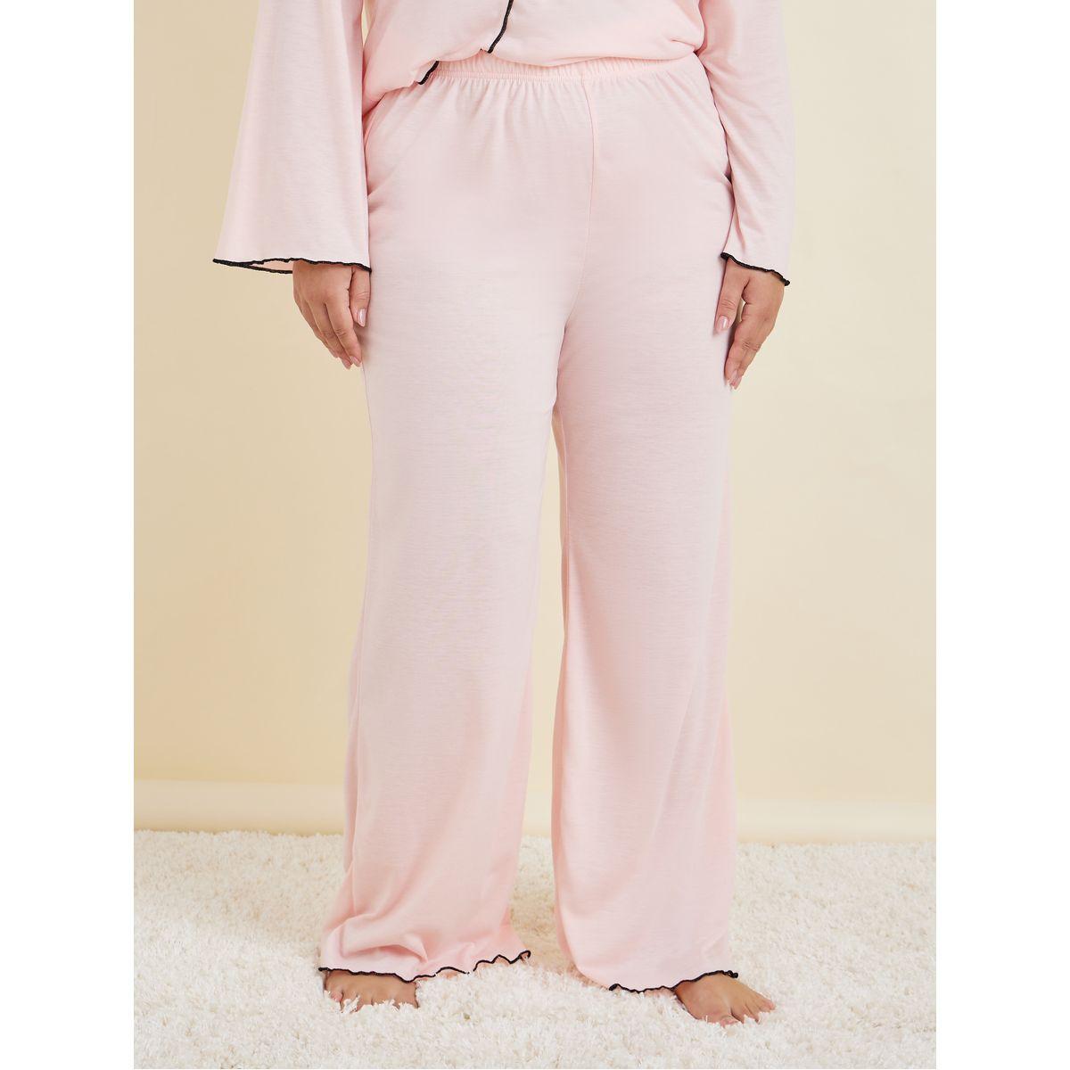Styli Unwind Plus Contrast Edge Split Long Sleeve T-Shirt & Pyjama Set-women-clothing-nightwear-pyjamas-longsets-image-5