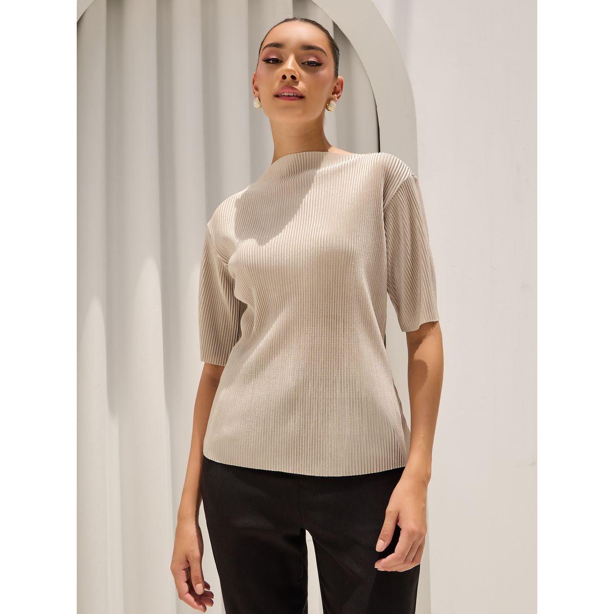 Styli Regular Fit Plisse Textured High Neck T-Shirt-women-clothing-tshirts-image-3