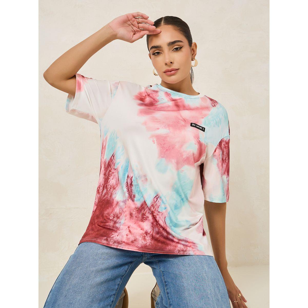 Styli Oversized Tie-Dye Round Neck Longline T-Shirt-women-clothing-tshirts-image-1