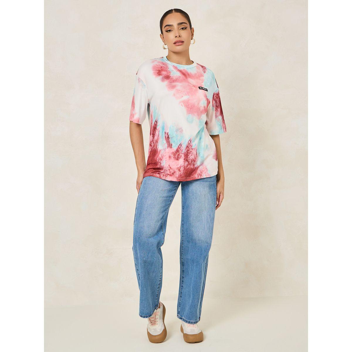 Styli Oversized Tie-Dye Round Neck Longline T-Shirt-women-clothing-tshirts-image-2