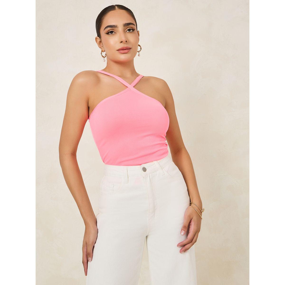 Styli Ribbed Halter Neck Sleeveless Fitted Tank-women-clothing-tshirts-image-3