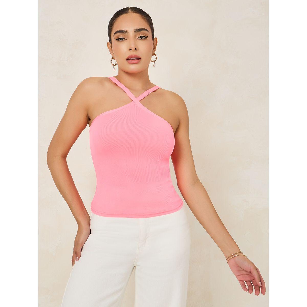 بلوزة مضلعة بلا اكمام مع ياقة هولتر-women-clothing-tshirts-image-5