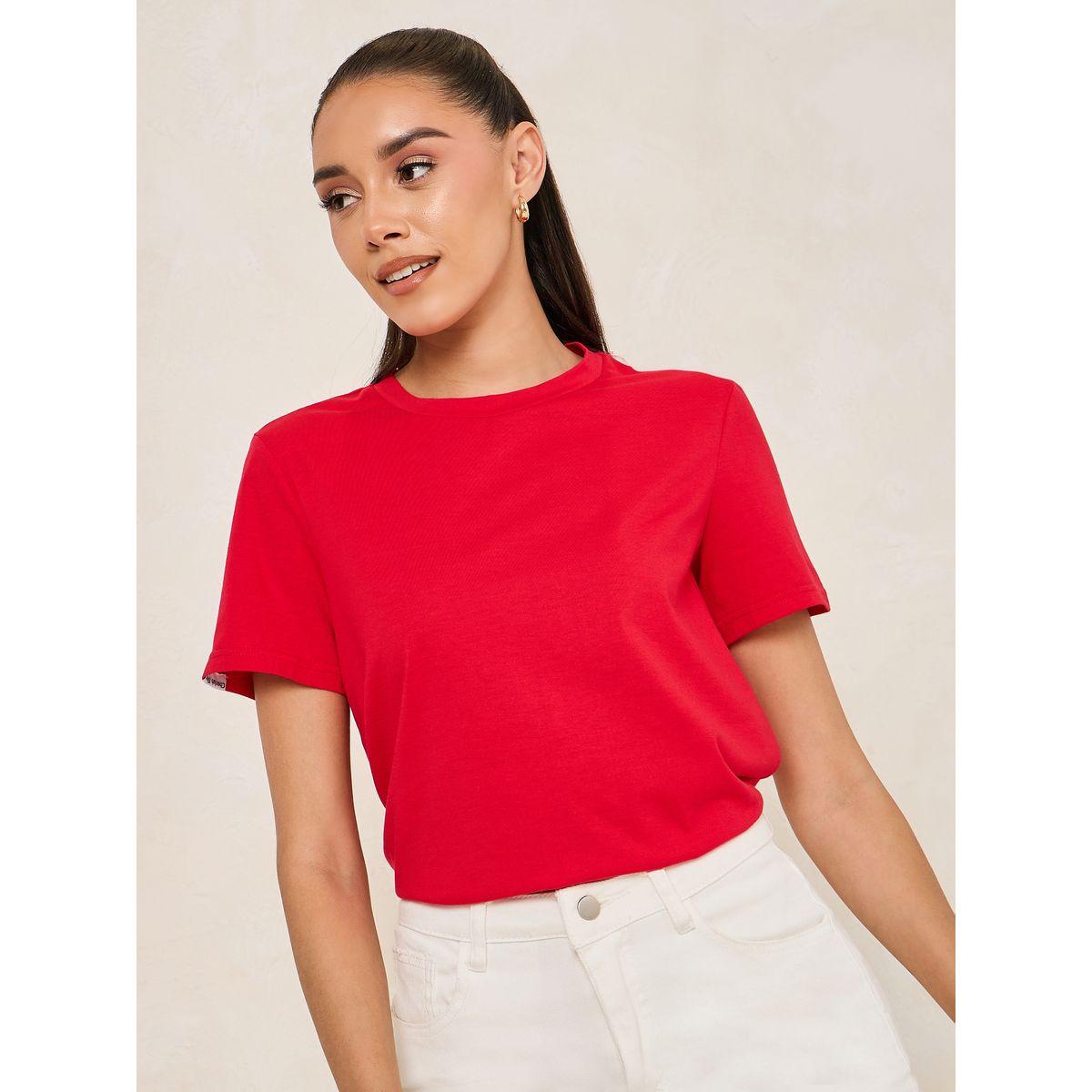 تيشيرت سادة بياقة دائرية واكمام قصيرة-women-clothing-tshirts-image-1
