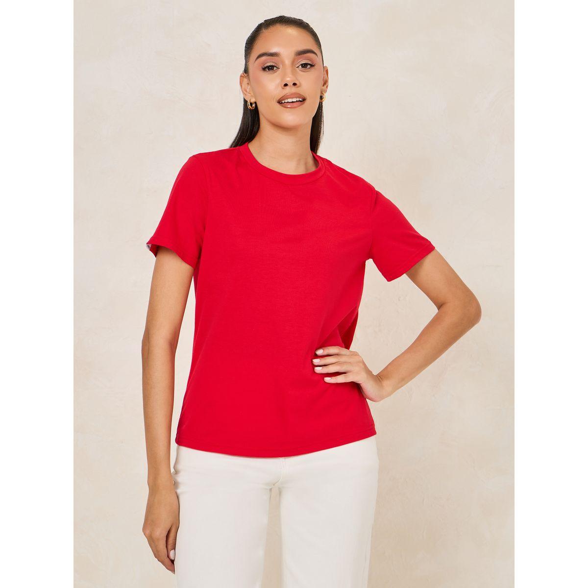 تيشيرت سادة بياقة دائرية واكمام قصيرة-women-clothing-tshirts-image-3