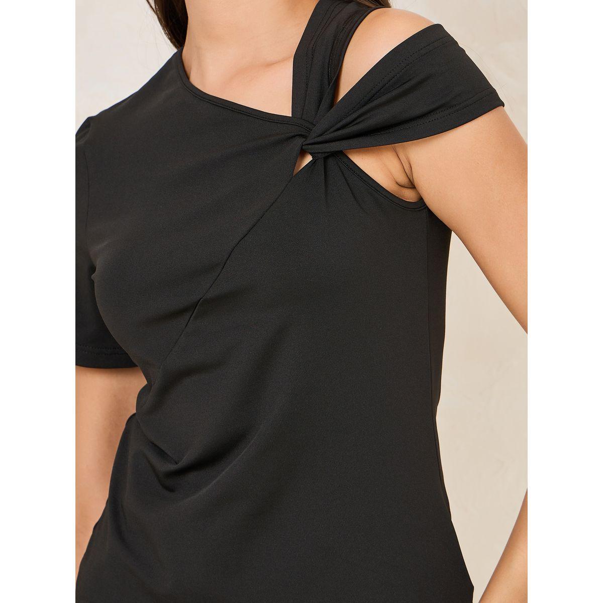 Styli Fitted Asymmetric Neck T-Shirt with Cut-Out Detail-women-clothing-tshirts-image-4